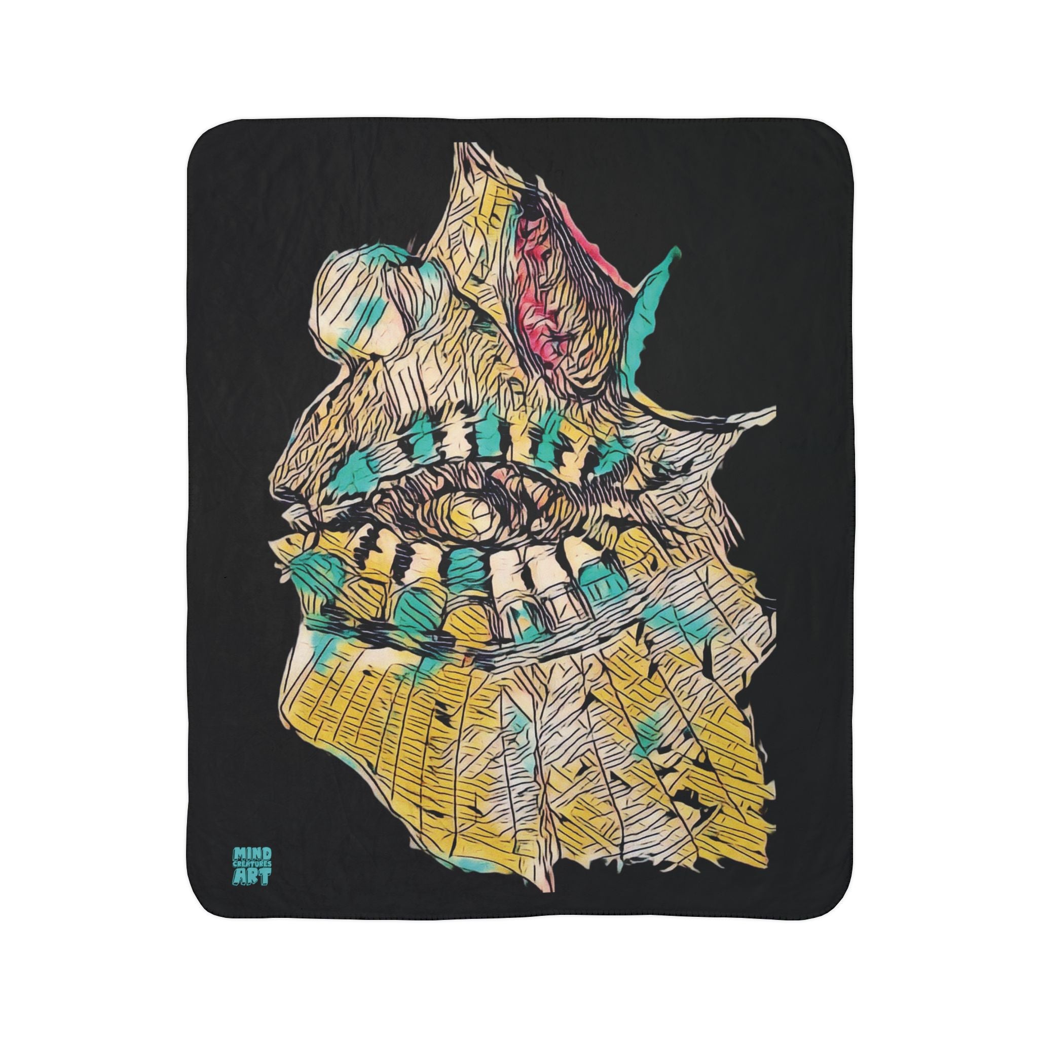 Hypnagogic (Gold, Black Background) Fleece Sherpa Blanket