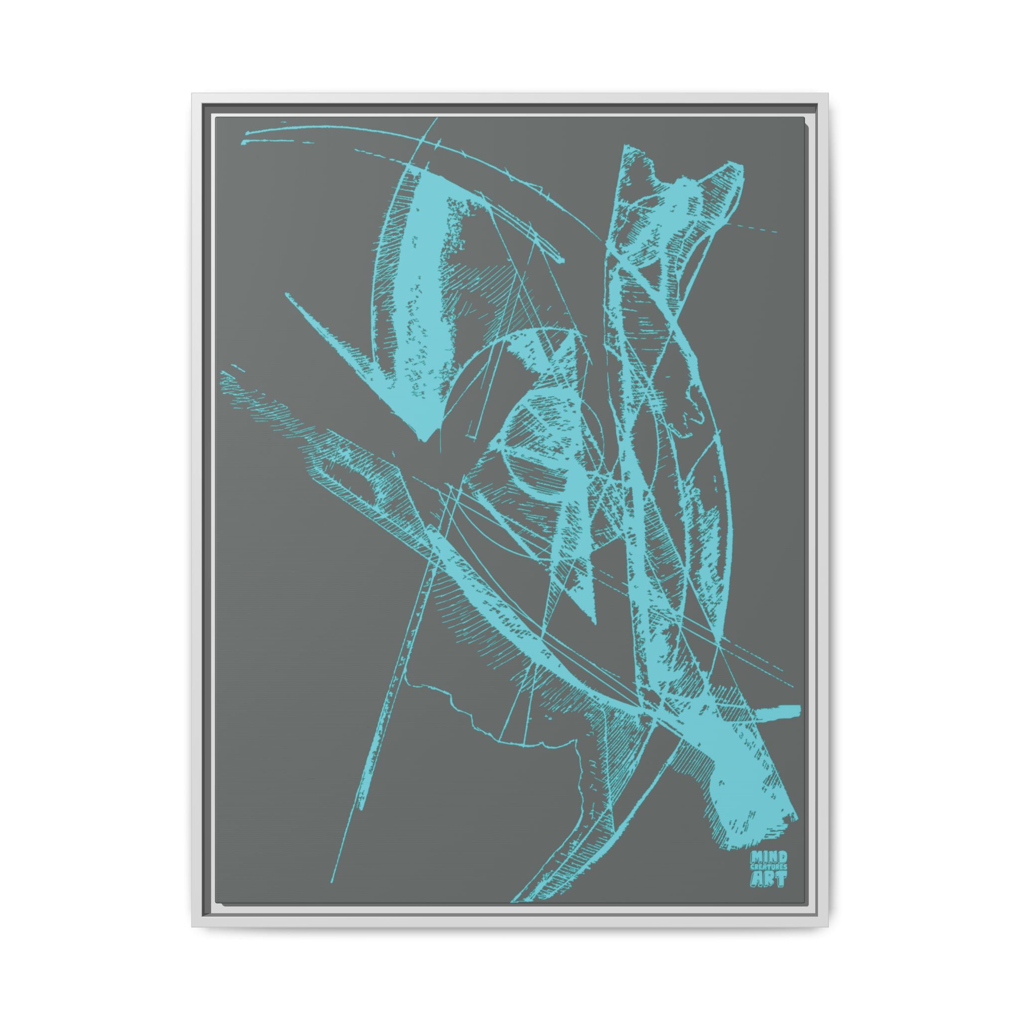 Watching (Aqua, Dark Gray Background) Matte Canvas, Framed