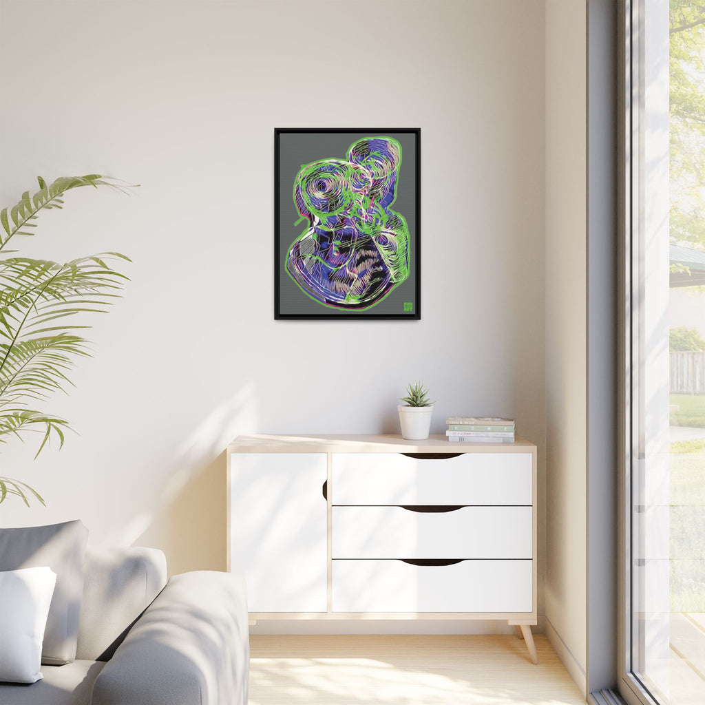 Curiosity (Electric Green, Dark Gray Background) Matte Canvas, Framed