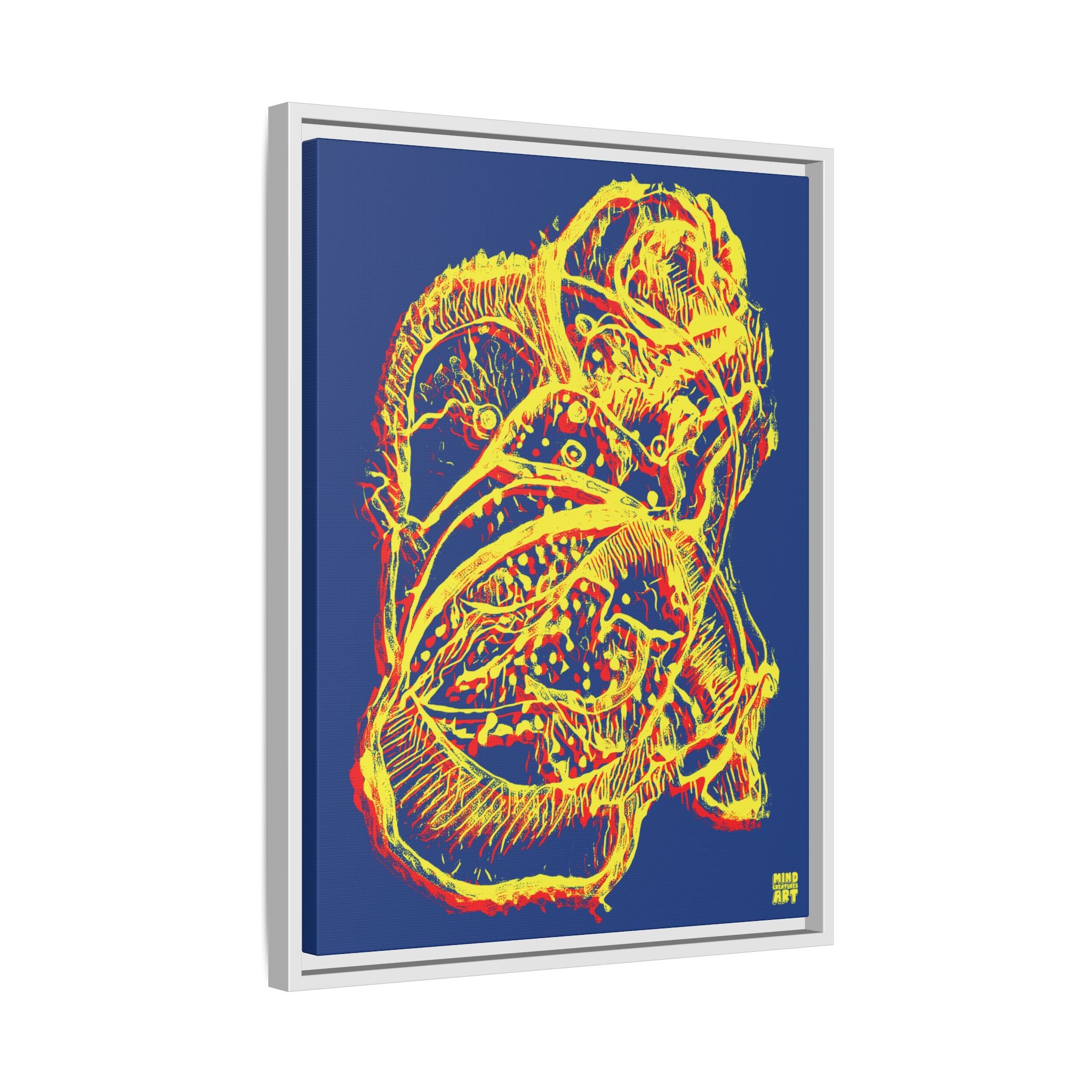Exploration (Blur, Red & Yellow, Dark Blue Background) Matte Canvas, Framed