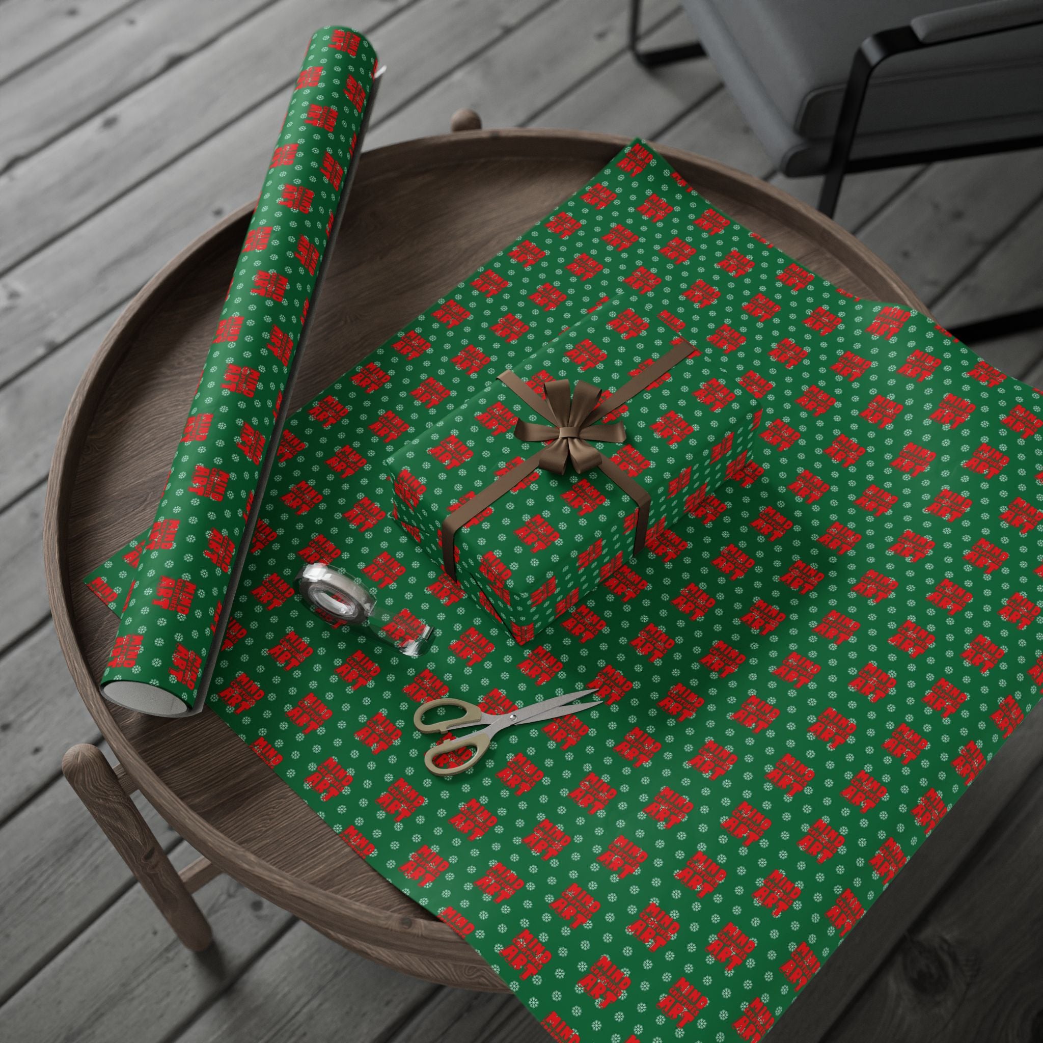 MCA Logo & Snowflake (Red, Green Background) Heavy Wrapping Paper