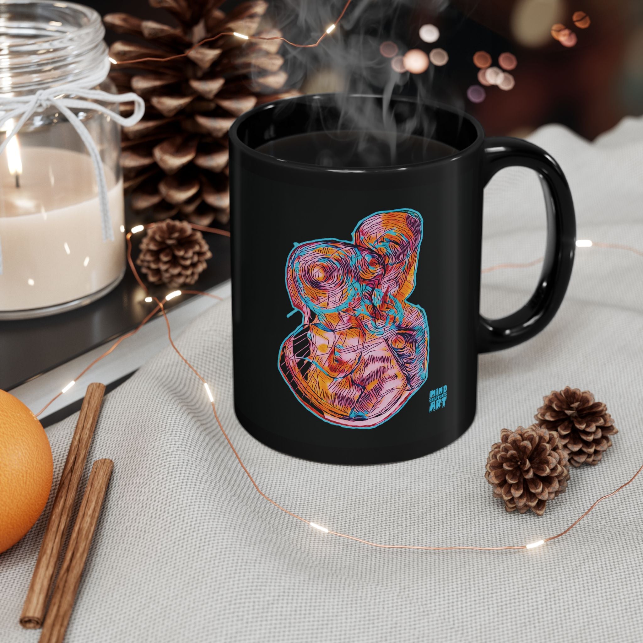 Curiosity (Pink) Black Ceramic Mug (11oz, 15oz)