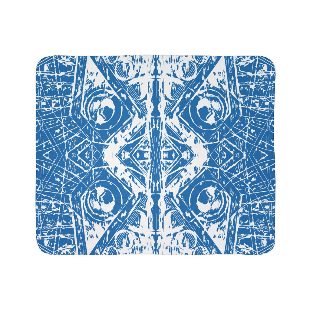 Love (White, Mirror, Blue Background) Fleece Sherpa Blanket