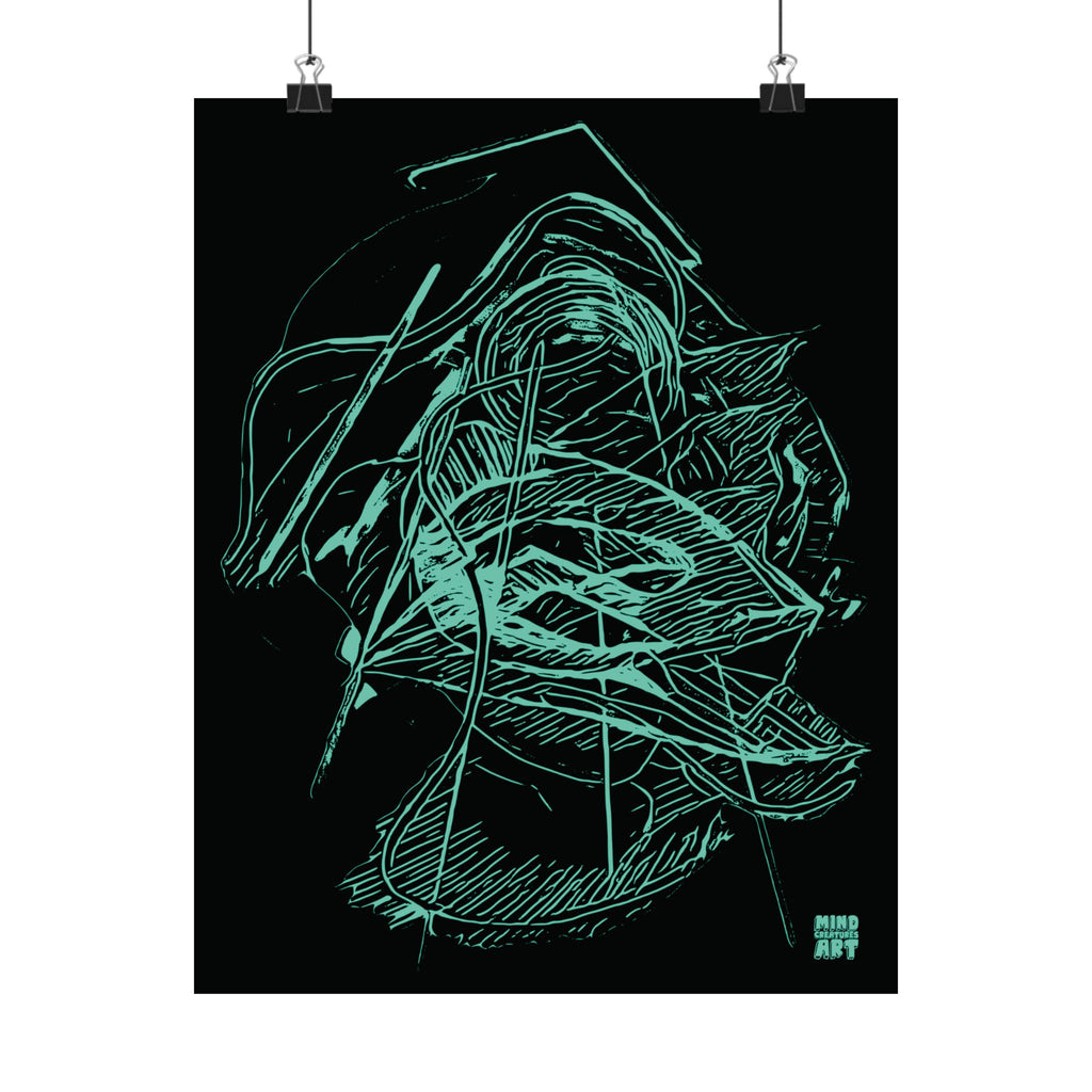 Dive Reflex (Teal, Black Background) Fine Art Poster