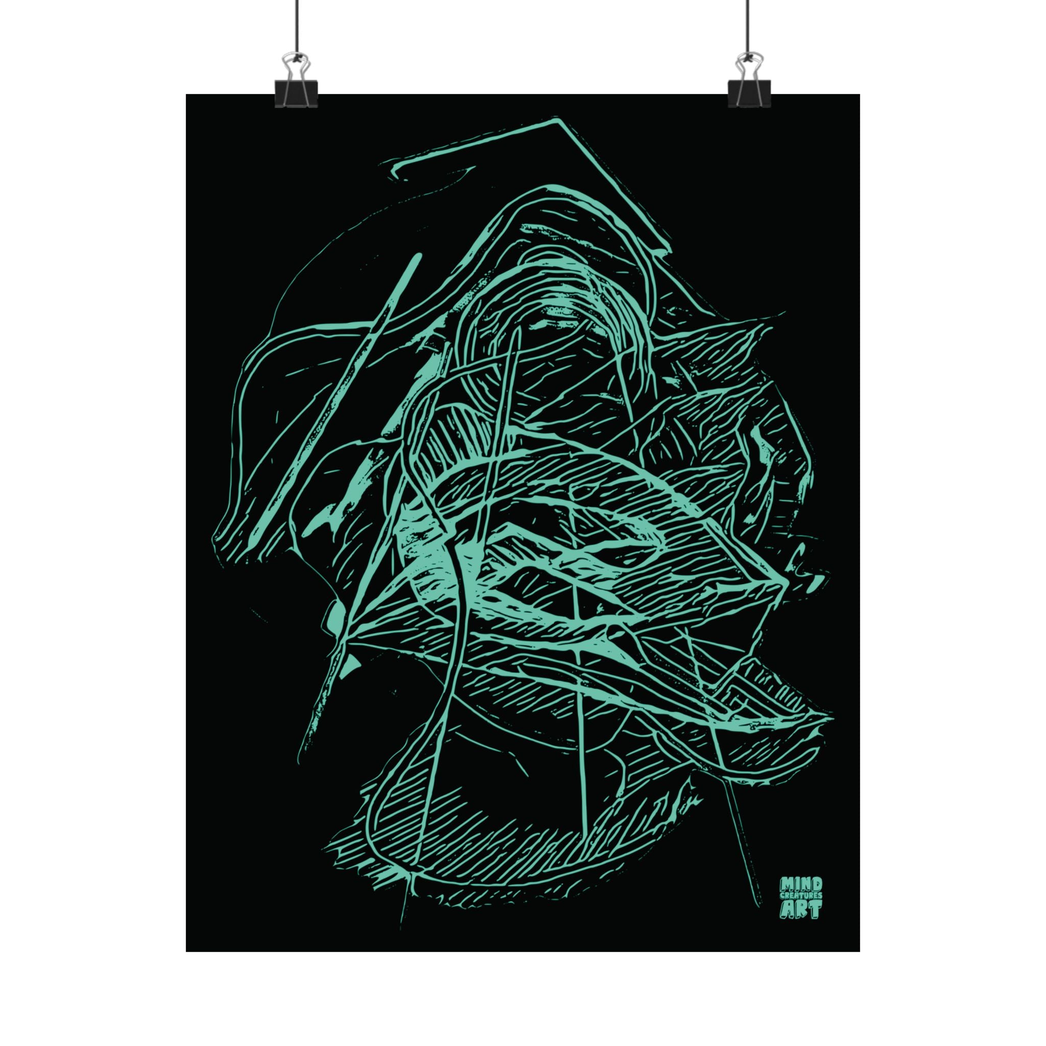 Dive Reflex (Teal, Black Background) Fine Art Poster