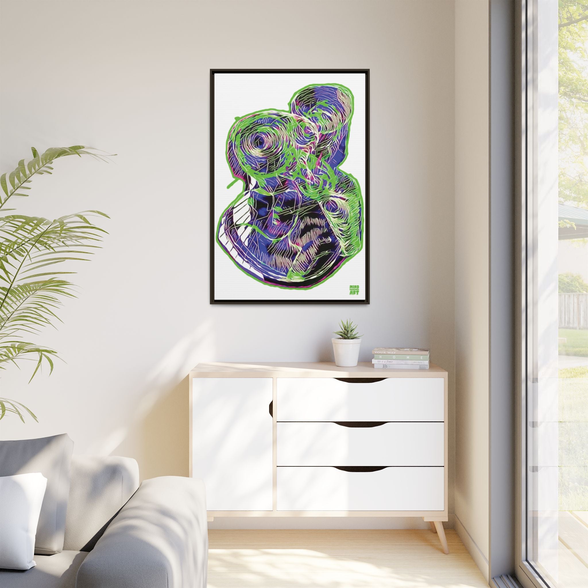 Curiosity (Electric Green, White Background) Matte Canvas, Framed