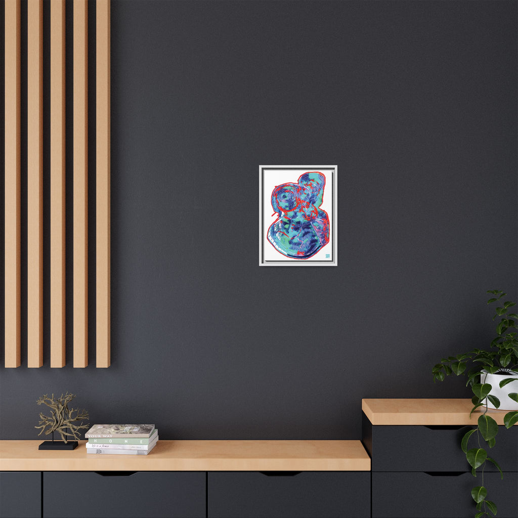 Curiosity (Red & Teal, White Background) Matte Canvas, Framed
