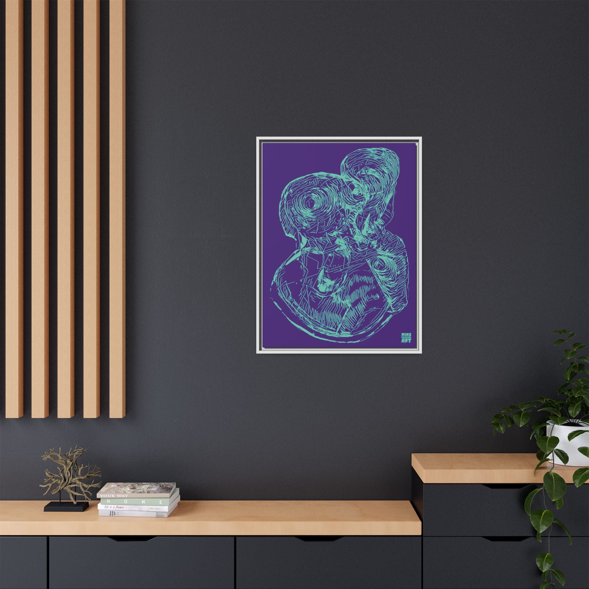 Curiosity (Teal, Purple Background) Matte Canvas, Framed