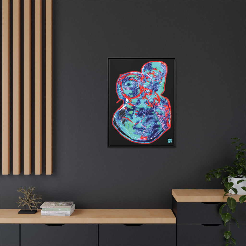 Curiosity (Red & Teal), Black Background) Matte Canvas, Framed