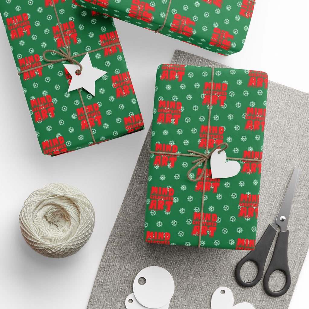 MCA Logo & Snowflake (Red, Green Background) Heavy Wrapping Paper