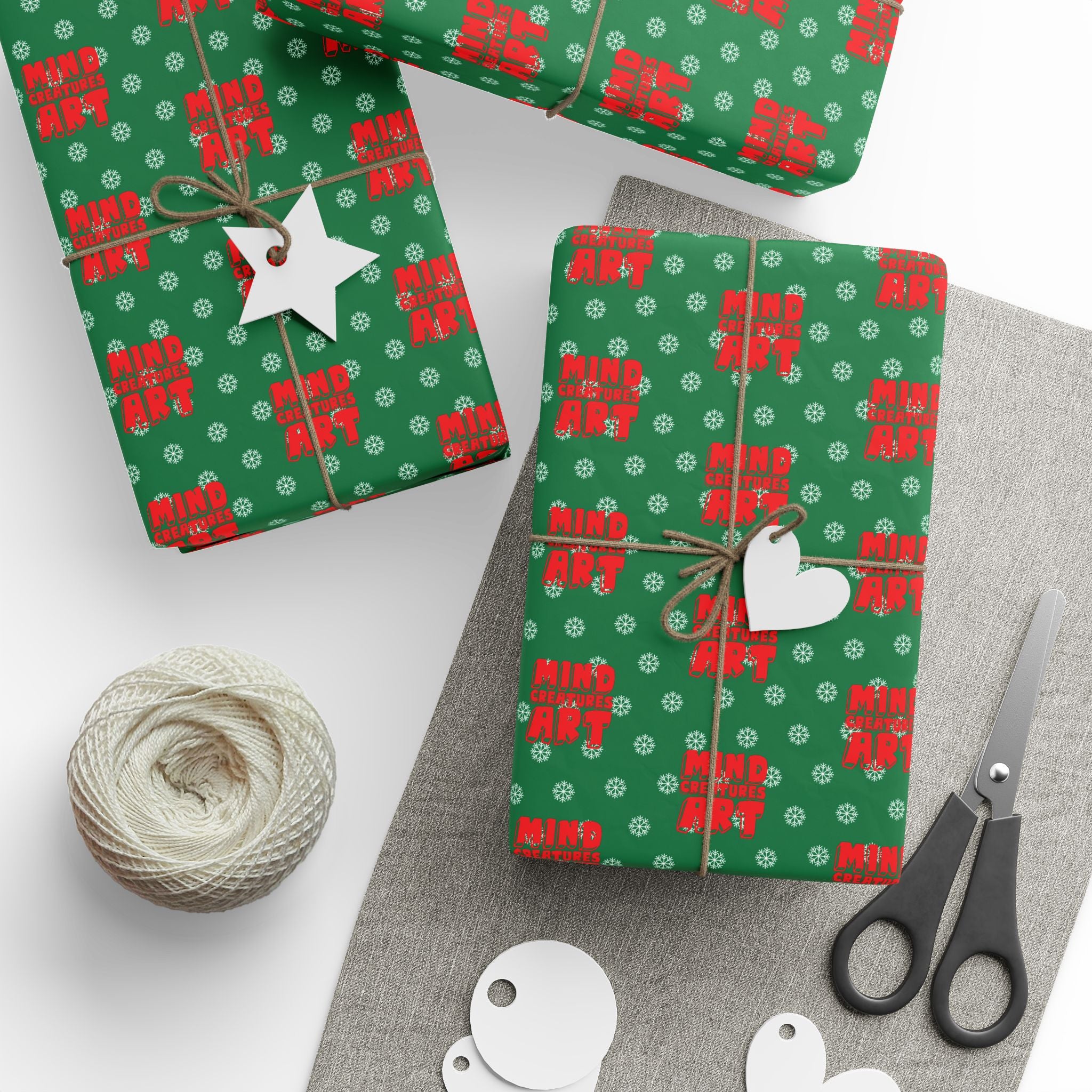 MCA Logo & Snowflake (Red, Green Background) Heavy Wrapping Paper