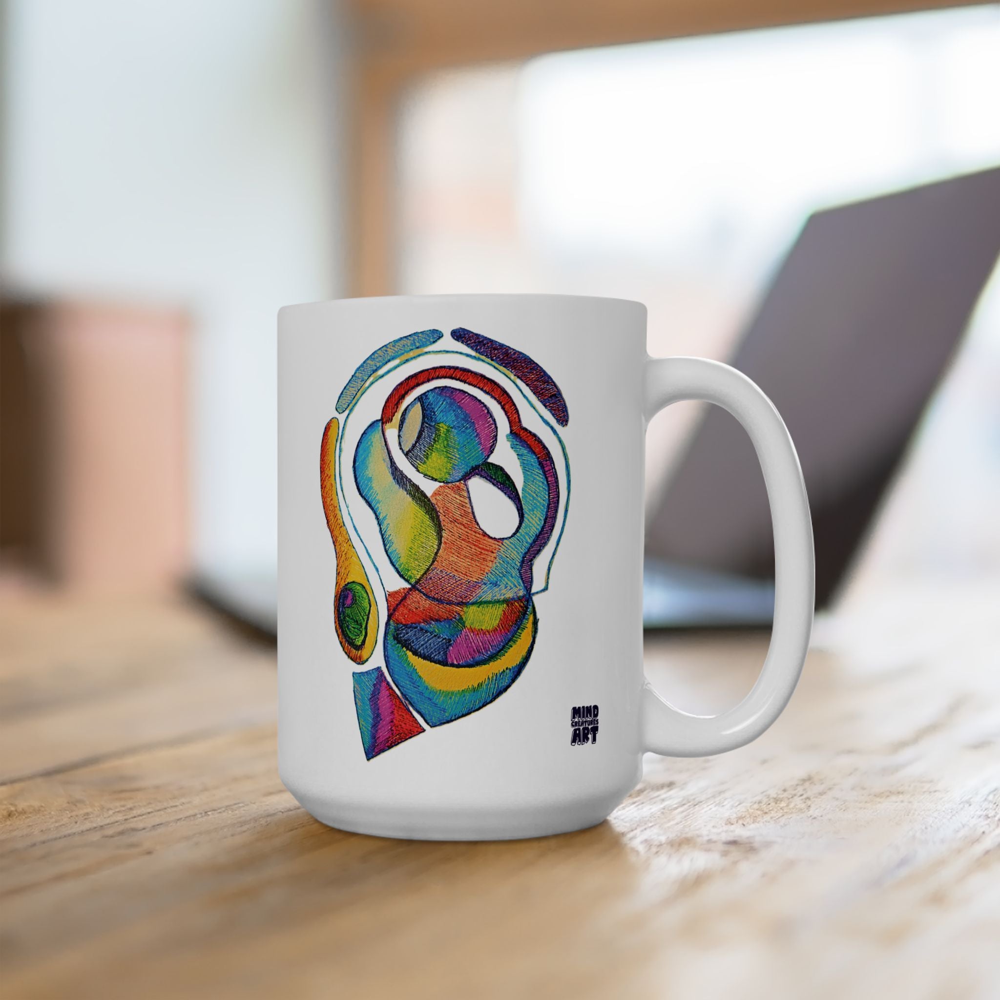 Cyclical White Ceramic Mug, (11oz, 15oz)