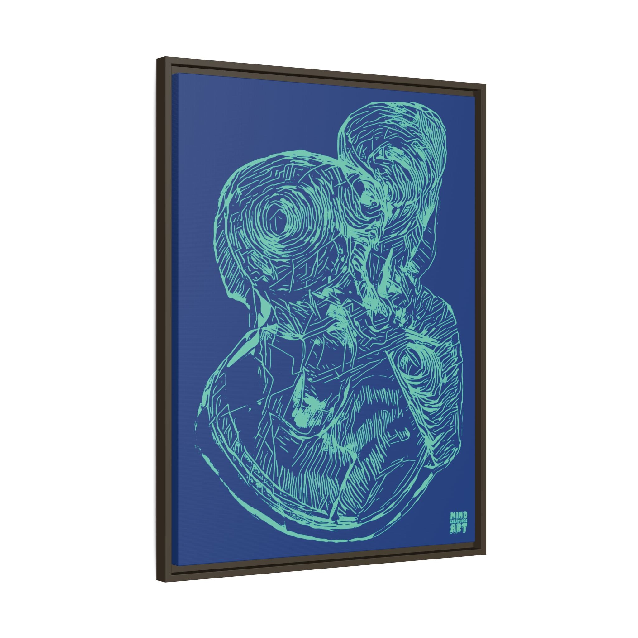 Curiosity (Teal, Dark Blue Background) Matte Canvas, Framed