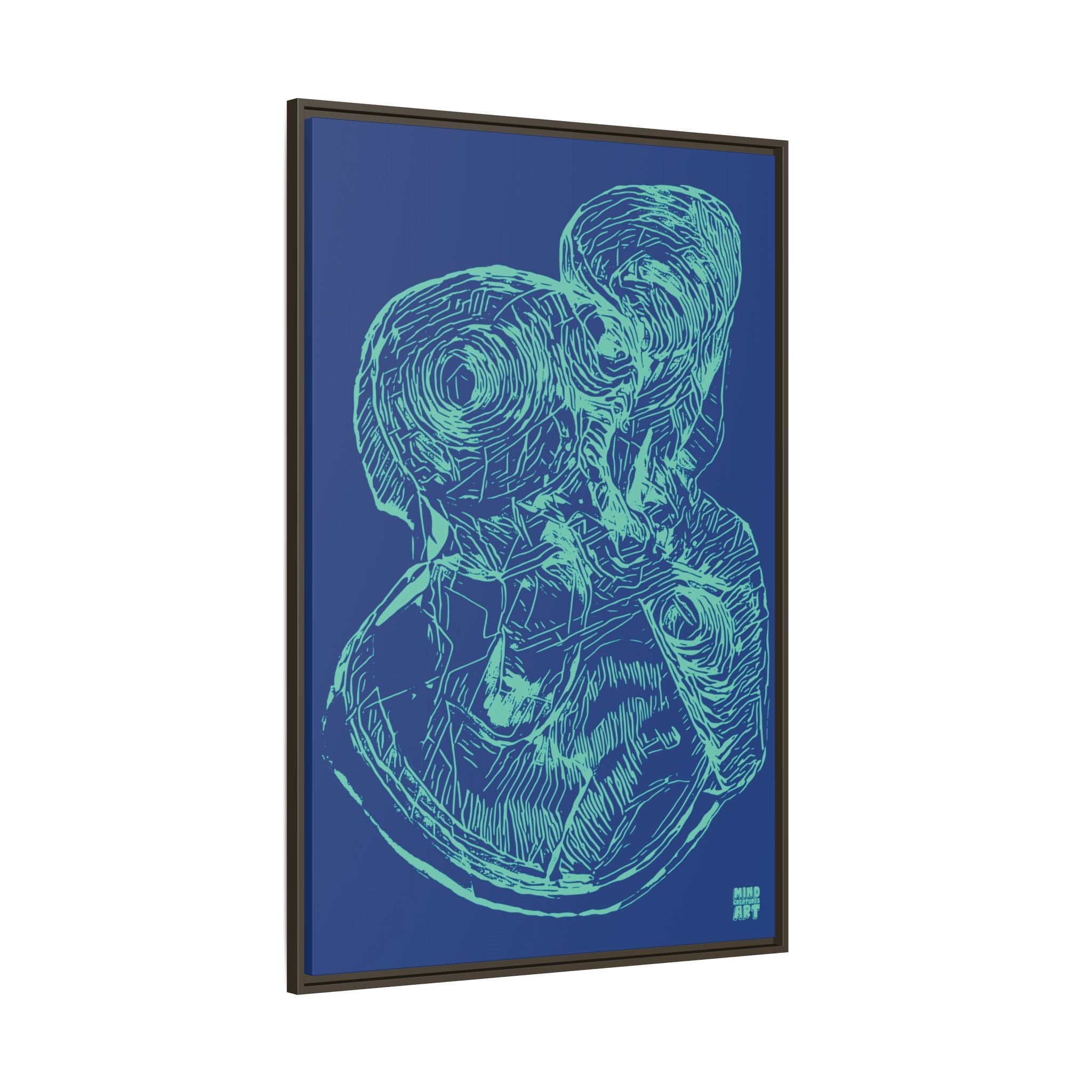 Curiosity (Teal, Dark Blue Background) Matte Canvas, Framed