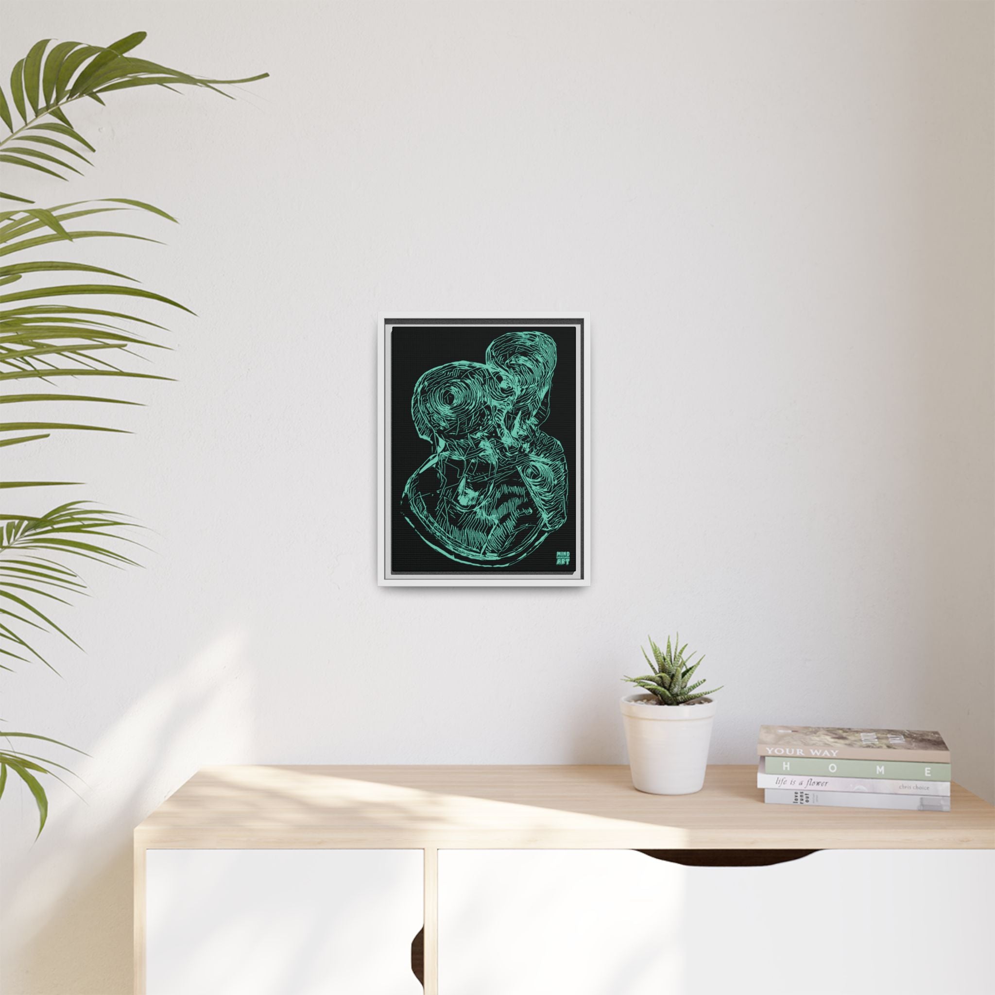 Curiosity (Teal, Black Background) Matte Canvas, Framed