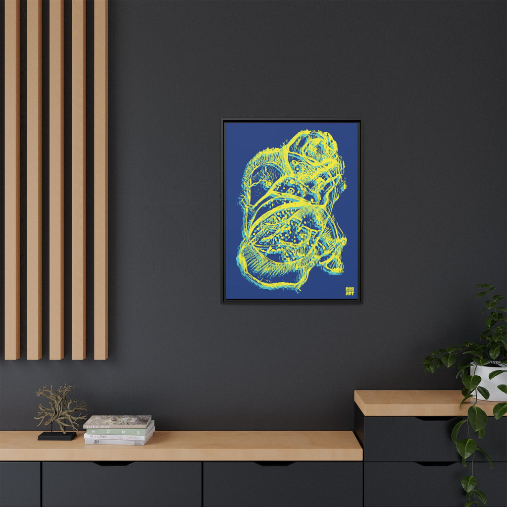 Exploration (Blur, Blue & Yellow, Dark Blue Background) Matte Canvas, Framed