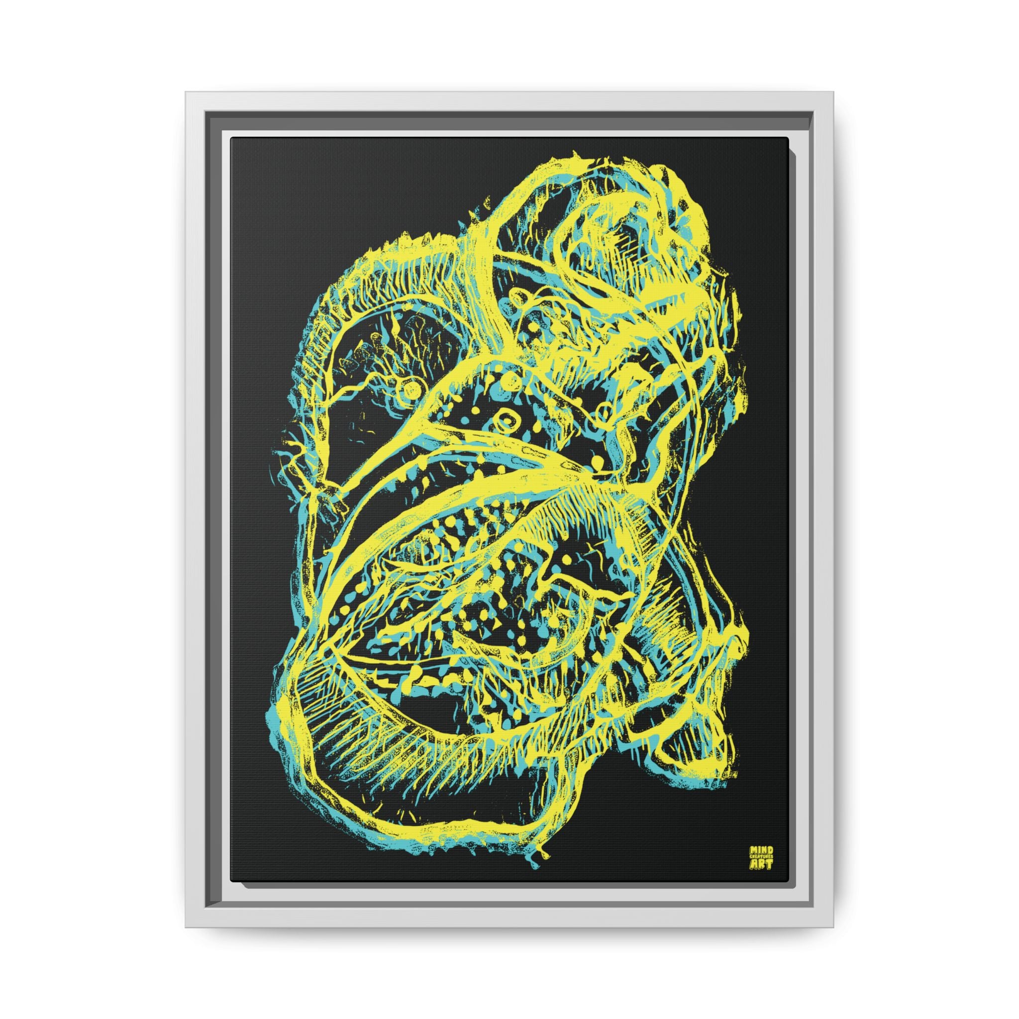 Exploration (Blur, Blue & Yellow, Black Background) Matte Canvas, Framed