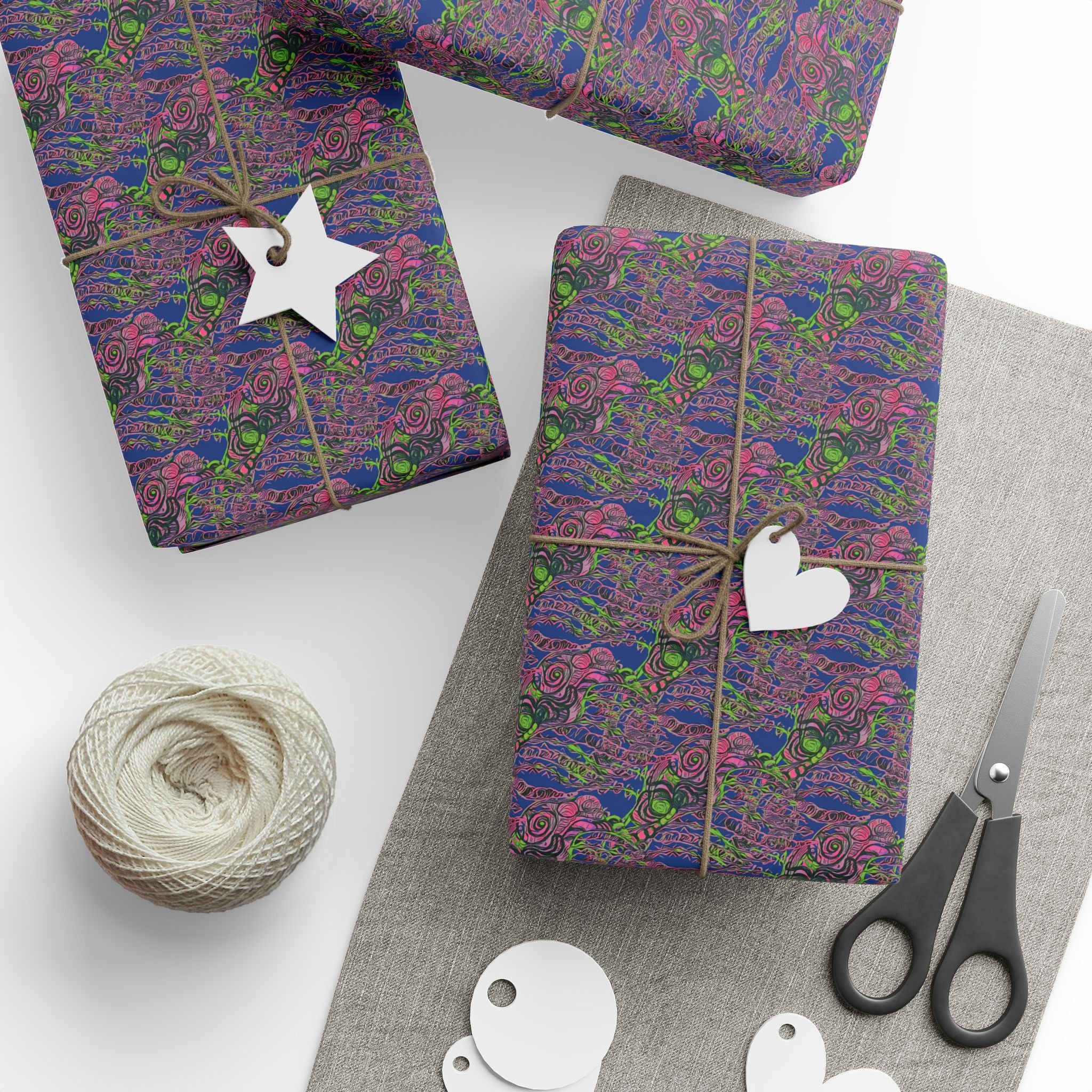 Vessel (Neon, Blue Background) Heavy Wrapping Paper