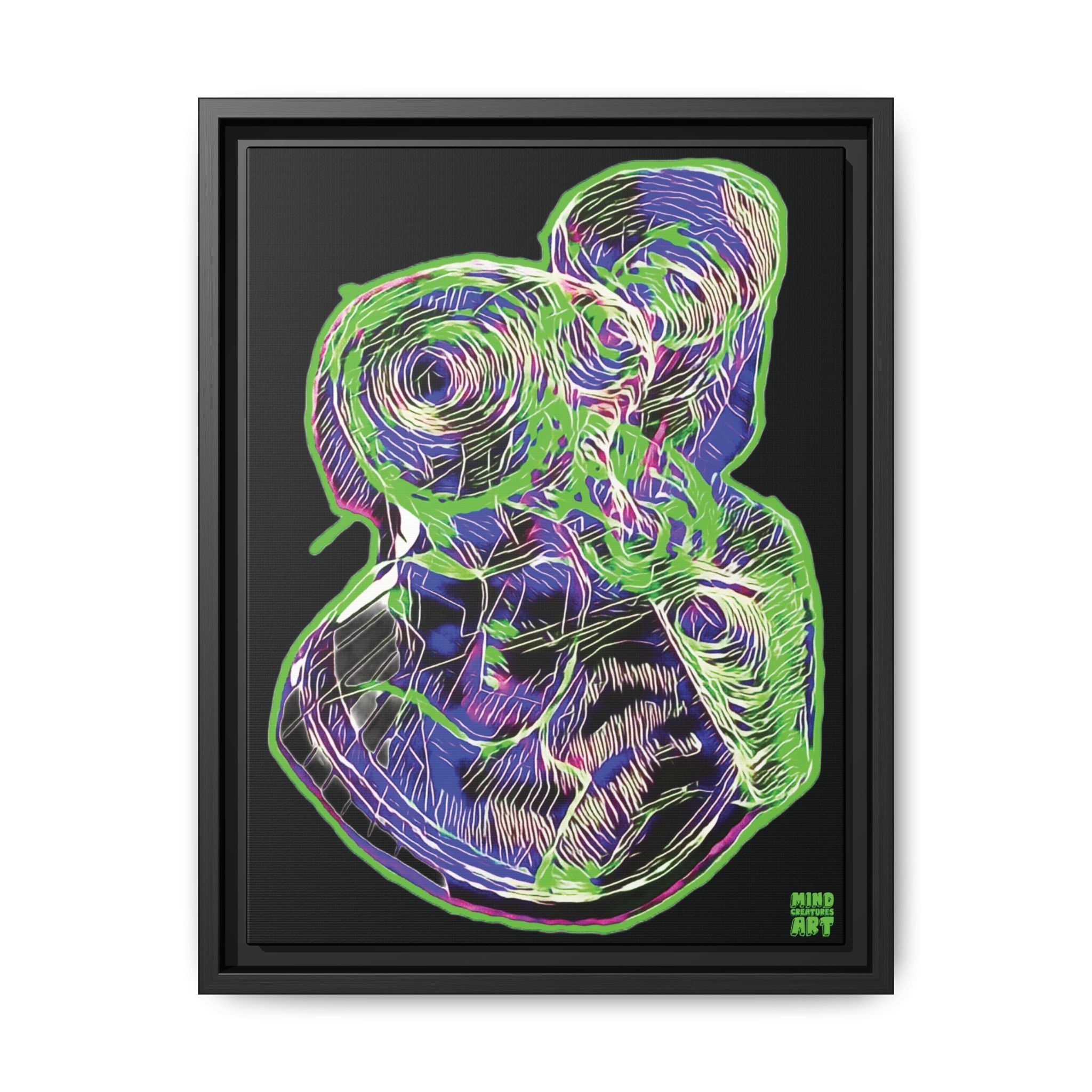 Curiosity (Electric Green, Black Background) Matte Canvas, Framed