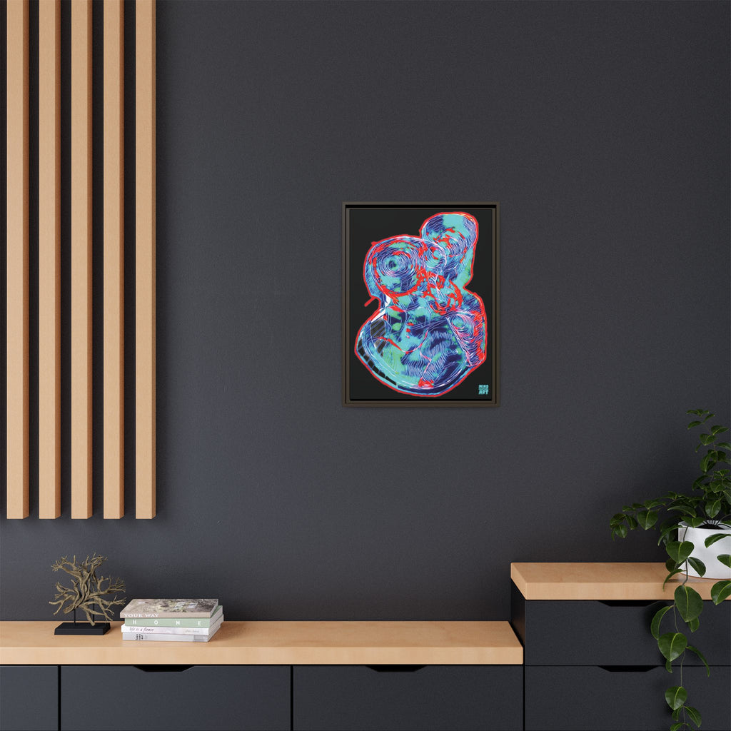 Curiosity (Red & Teal), Black Background) Matte Canvas, Framed