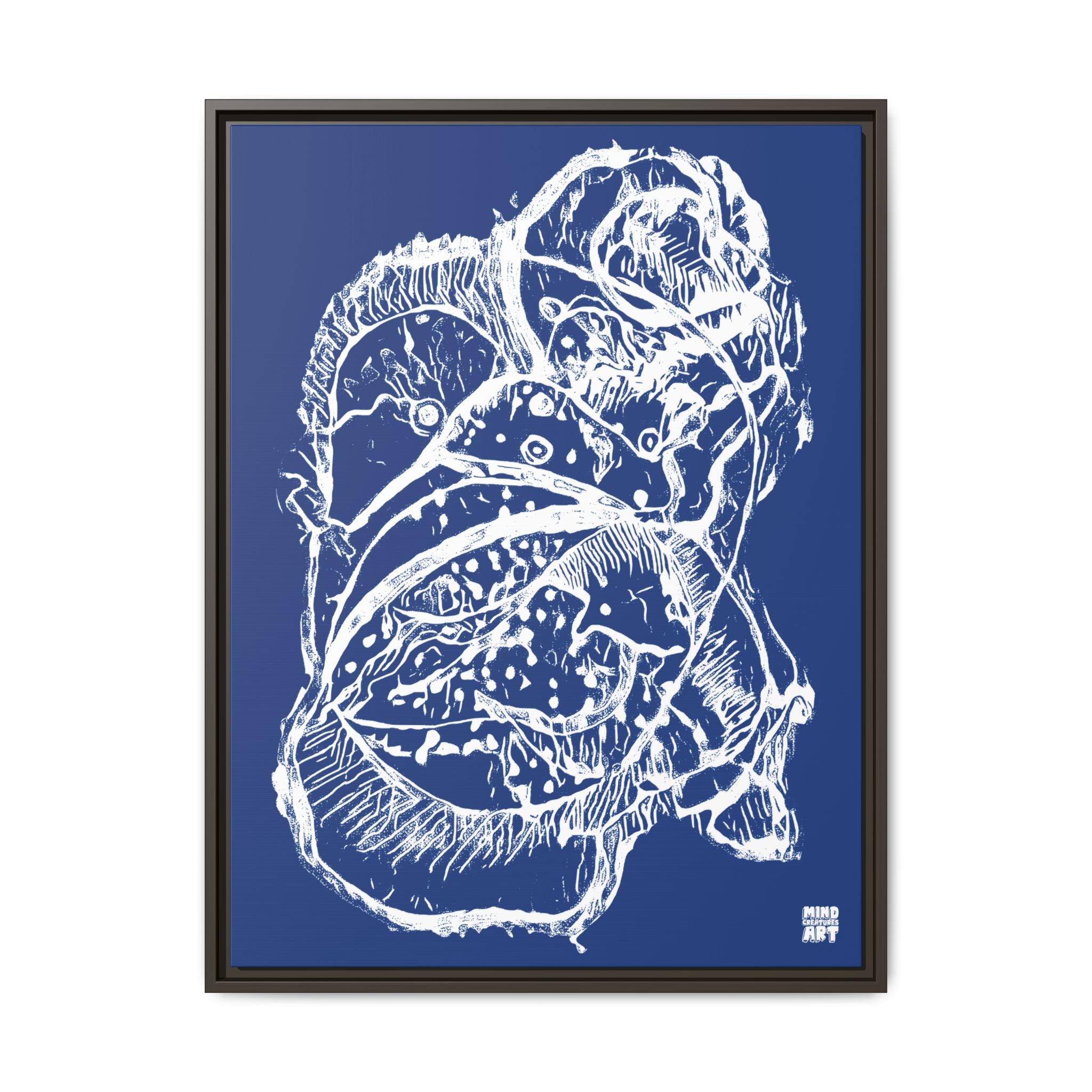 Exploration (White, Dark Blue Background) Matte Canvas, Framed