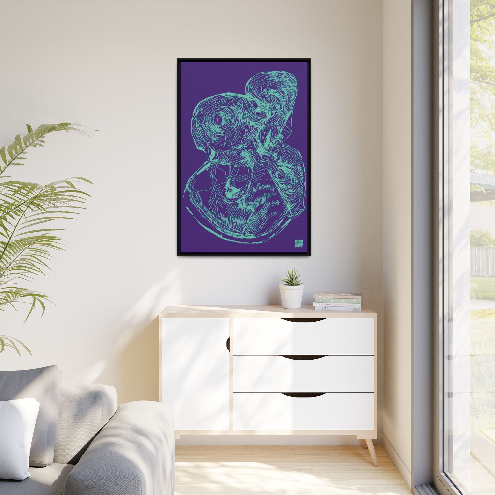 Curiosity (Teal, Purple Background) Matte Canvas, Framed