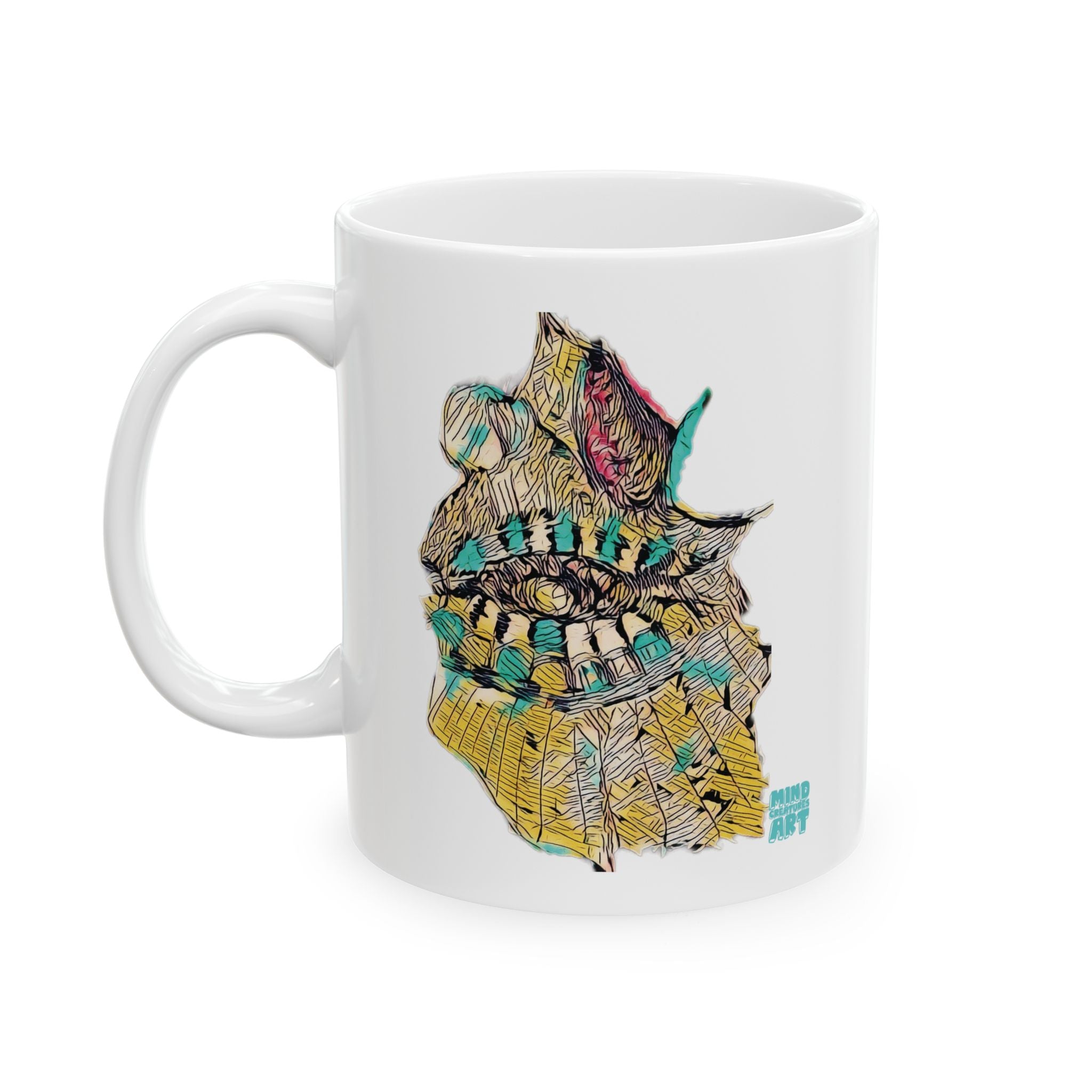 Hypnagogic (Gold) White Ceramic Mug, (11oz, 15oz)