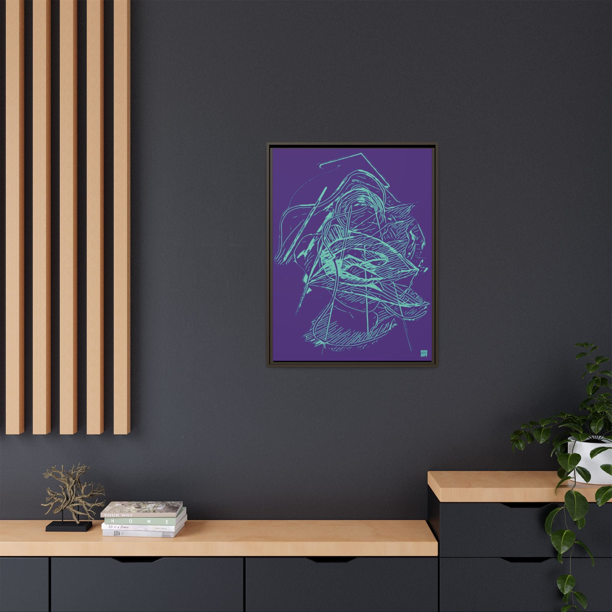 Dive Reflex (Teal, Purple Background) Matte Canvas, Framed