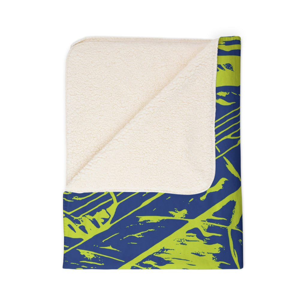 Love (Lime, Dark Blue Background) Fleece Sherpa Blanket