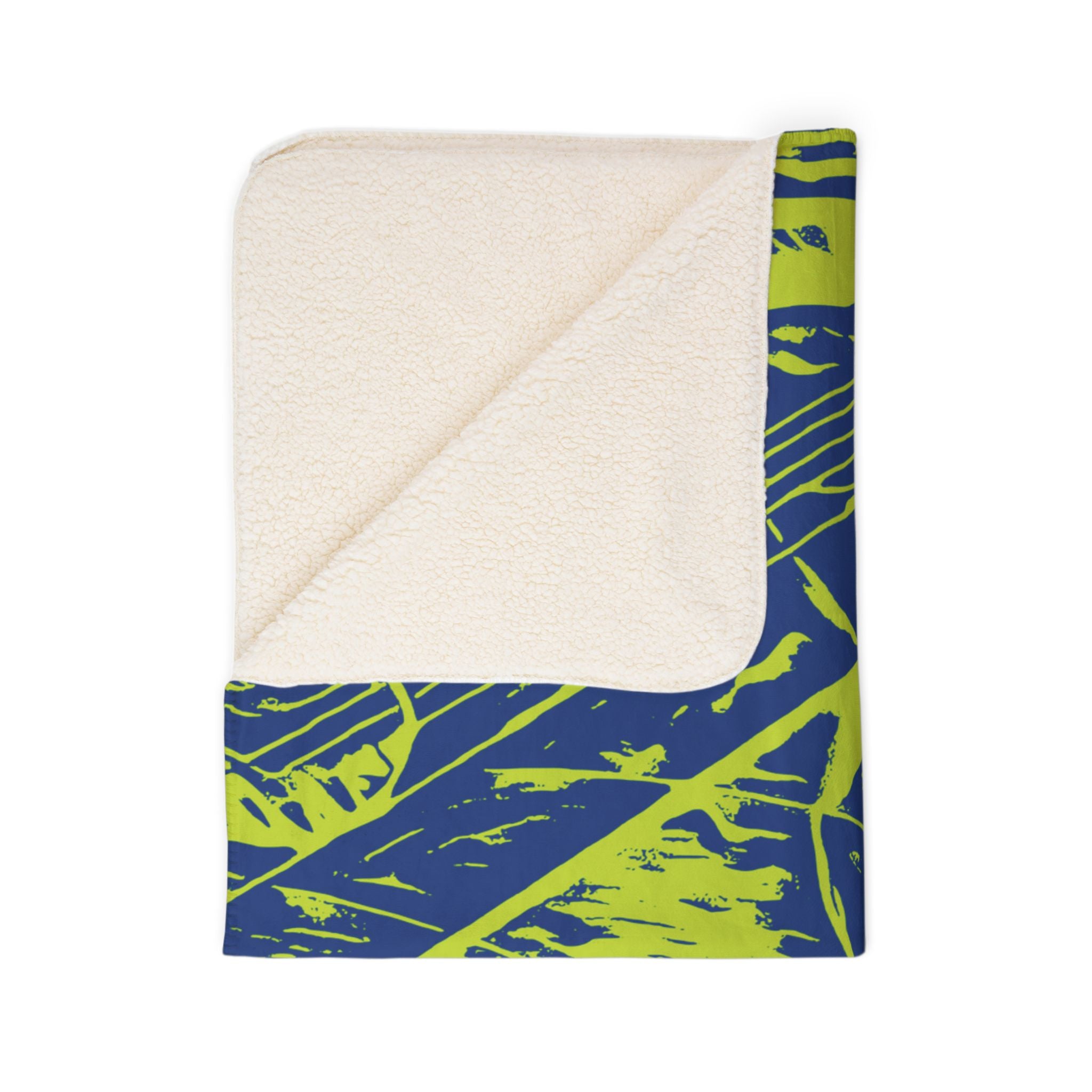 Love (Lime, Dark Blue Background) Fleece Sherpa Blanket
