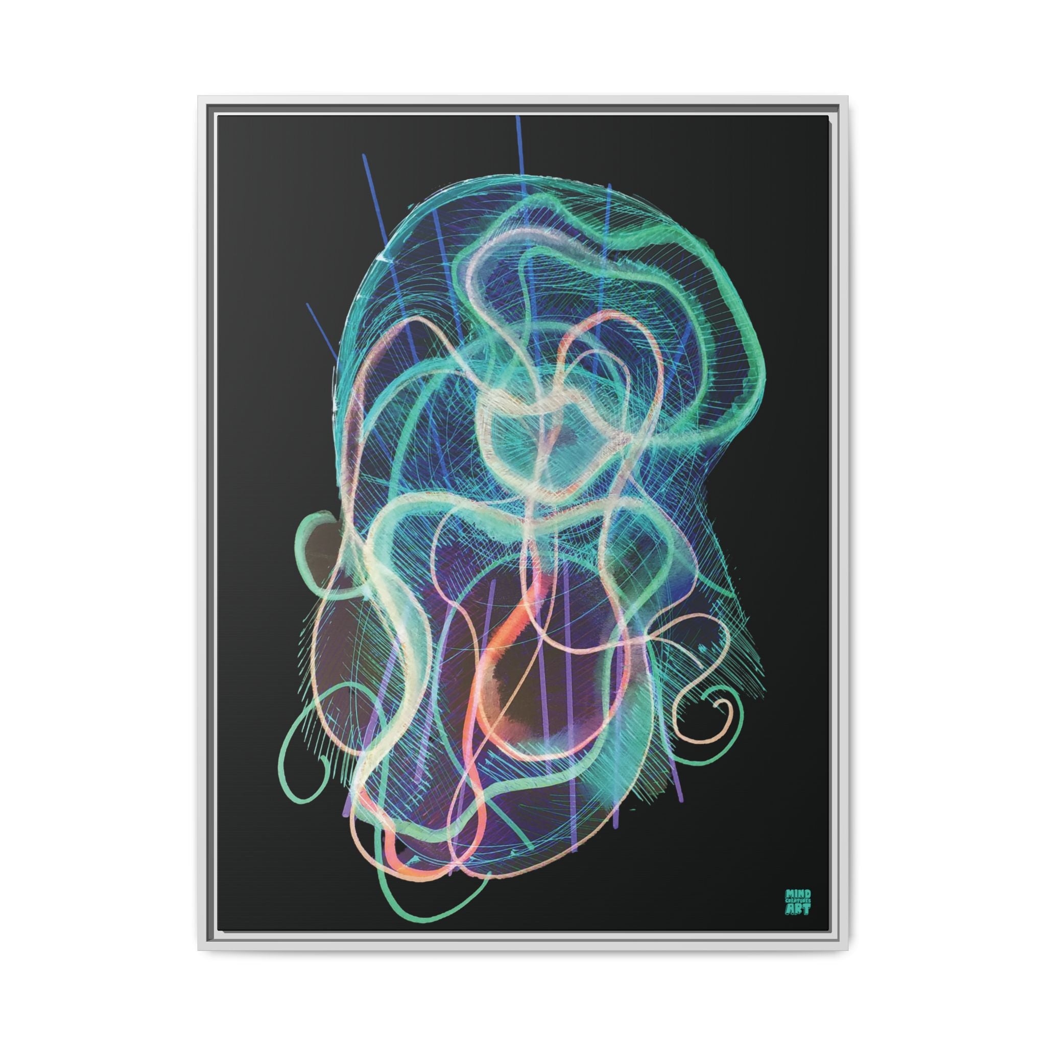 Davy Jones (Electric Teal, Black Background) Matte Canvas, Framed
