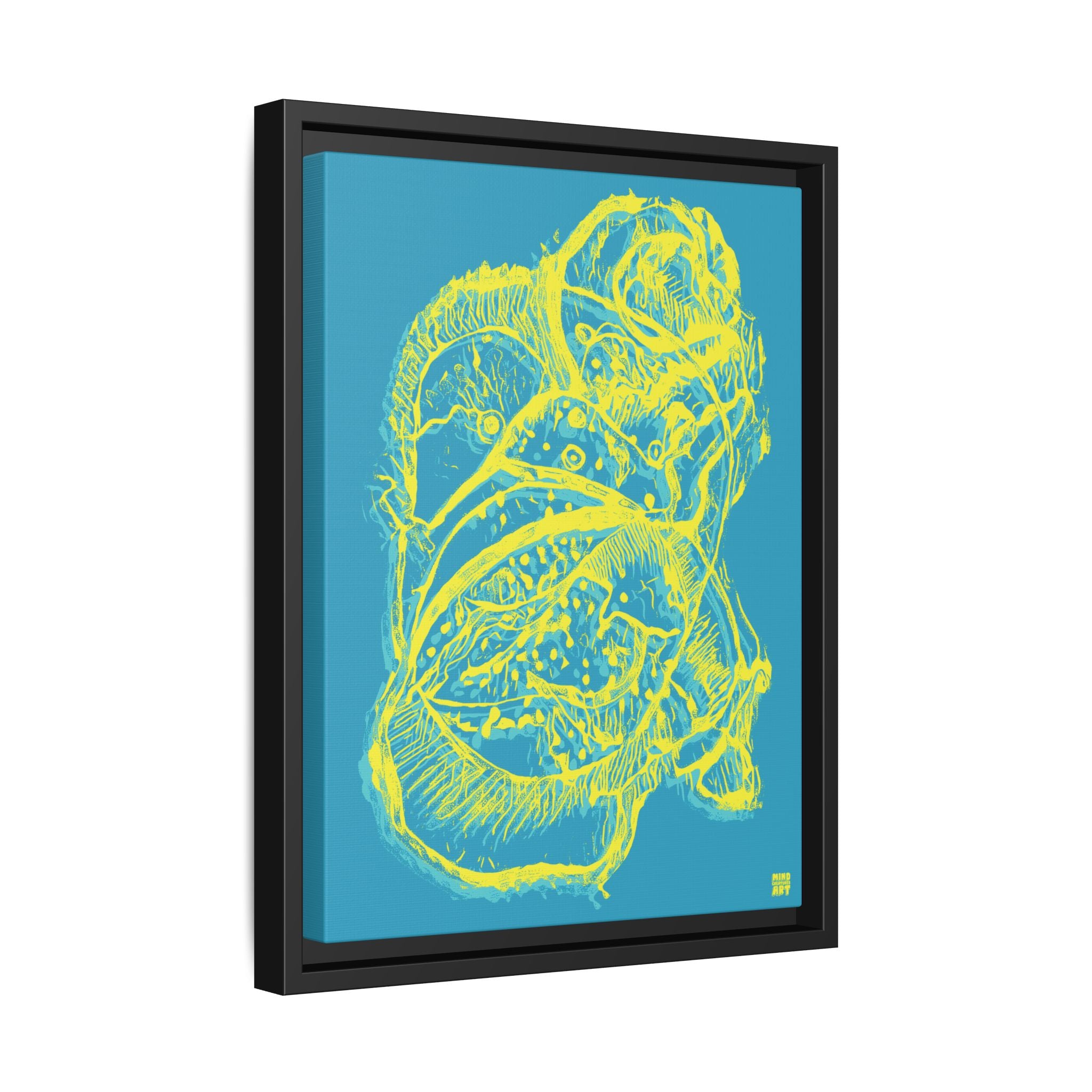 Exploration (Blur, Blue & Yellow, Dark Blue Background) Matte Canvas, Framed