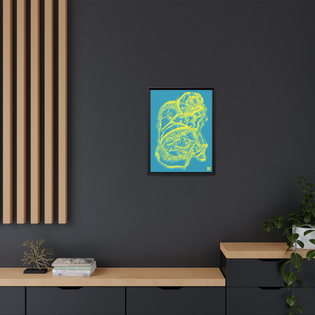 Exploration (Blur, Blue & Yellow, Dark Blue Background) Matte Canvas, Framed