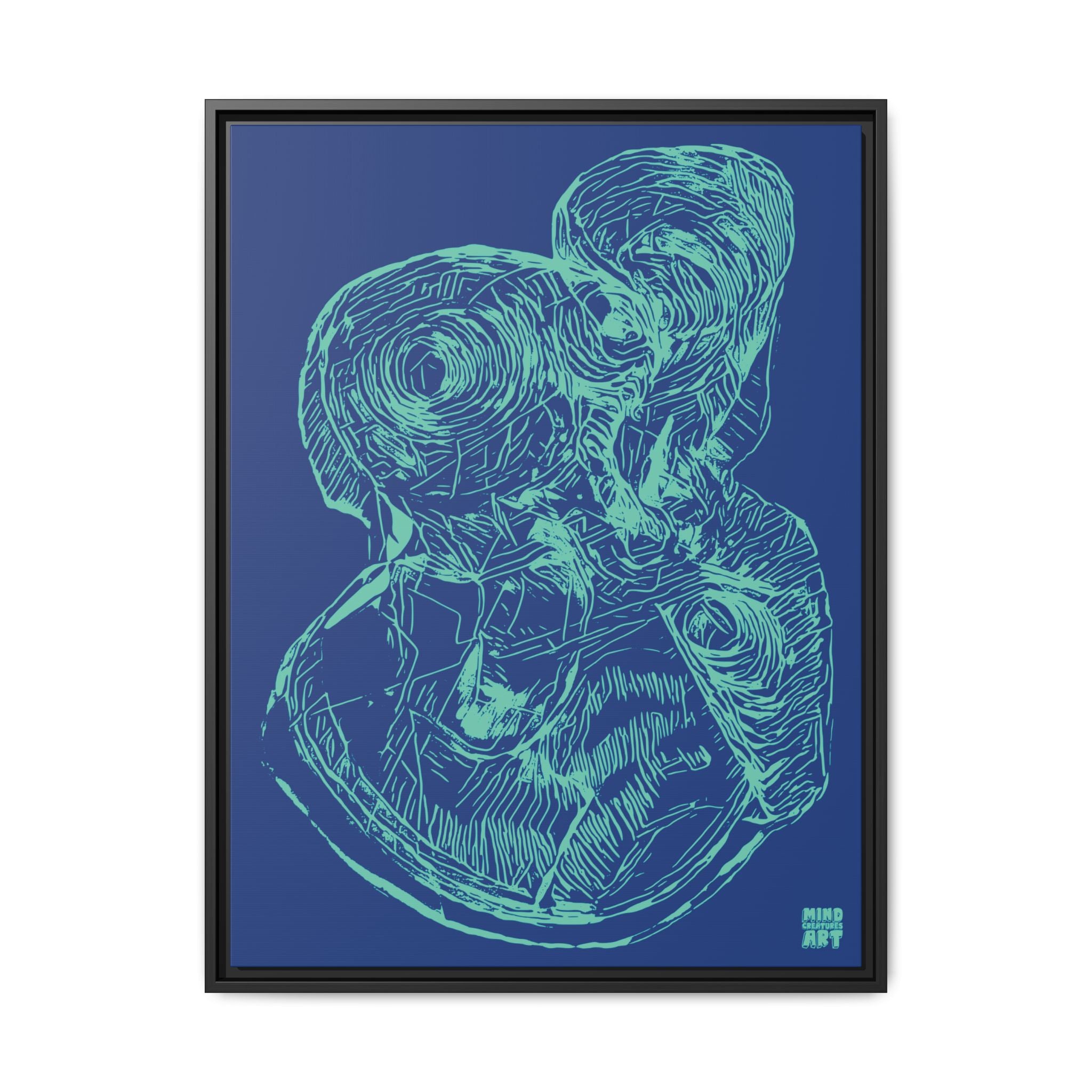 Curiosity (Teal, Dark Blue Background) Matte Canvas, Framed