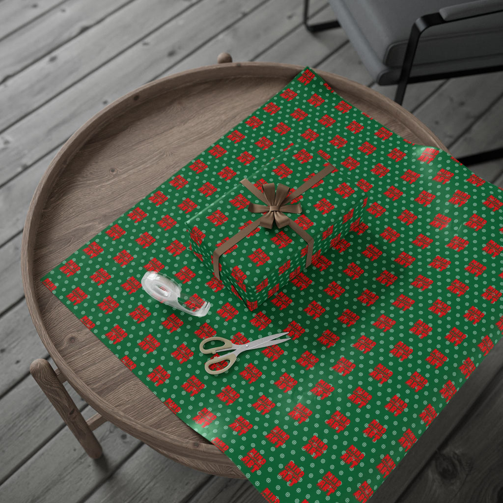 MCA Logo & Snowflake (Red, Green Background) Heavy Wrapping Paper