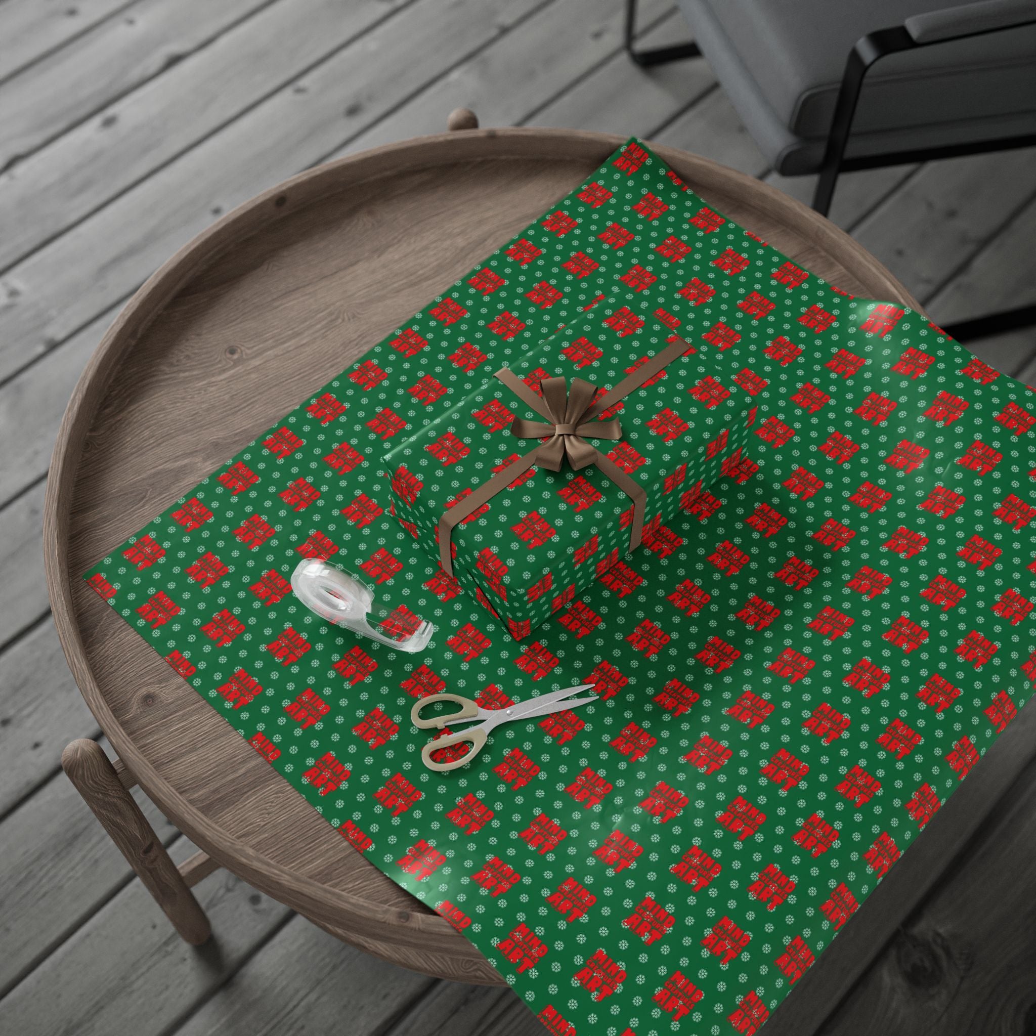 MCA Logo & Snowflake (Red, Green Background) Heavy Wrapping Paper