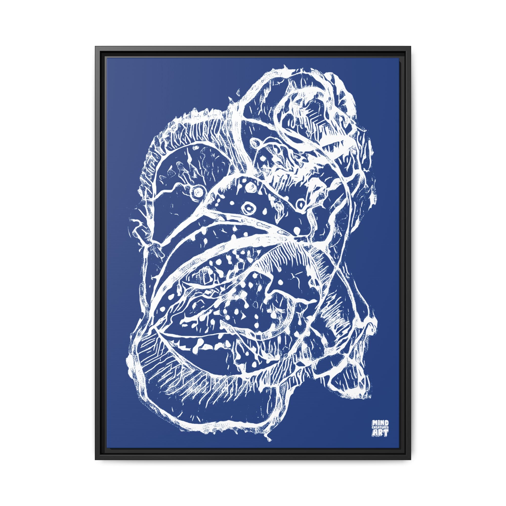 Exploration (White, Dark Blue Background) Matte Canvas, Framed