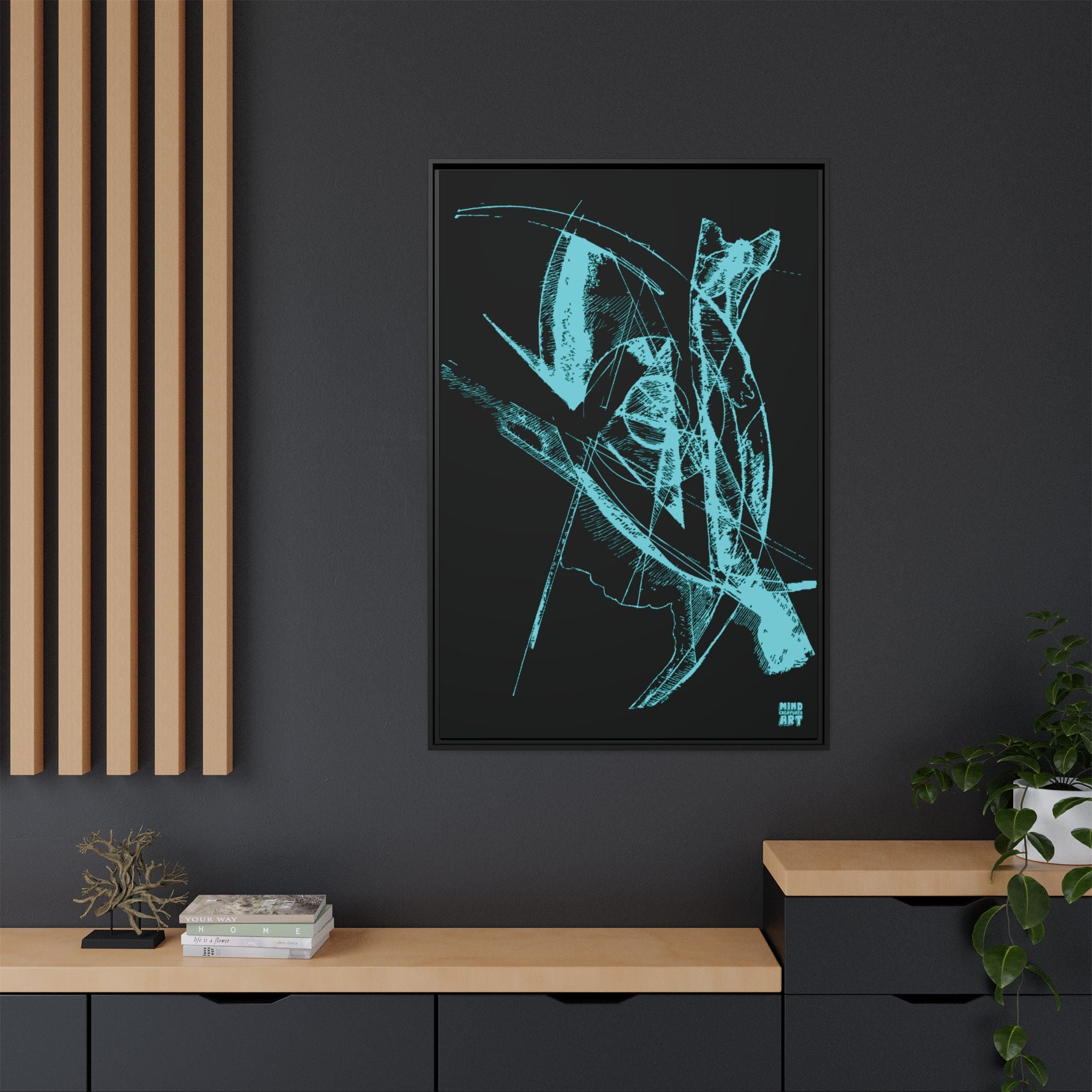 Watching (Aqua, Black Background) Matte Canvas, Framed