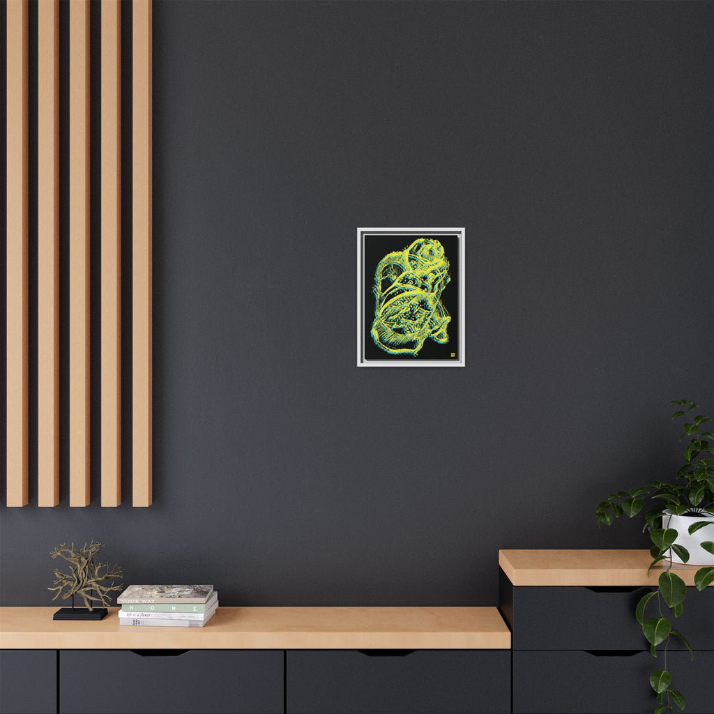 Exploration (Blur, Blue & Yellow, Black Background) Matte Canvas, Framed