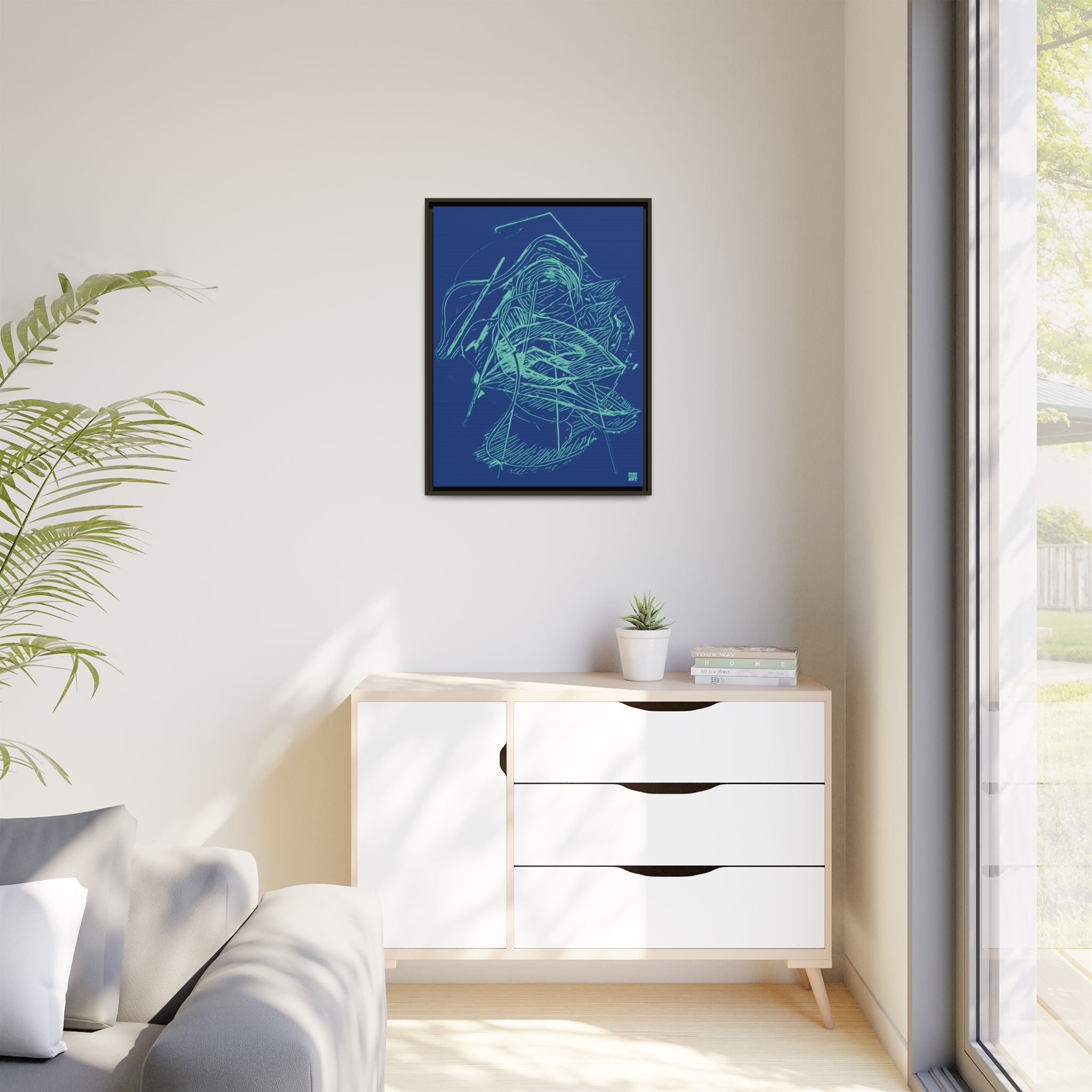 Dive Reflex (Teal, Dark Blue Background) Matte Canvas, Framed