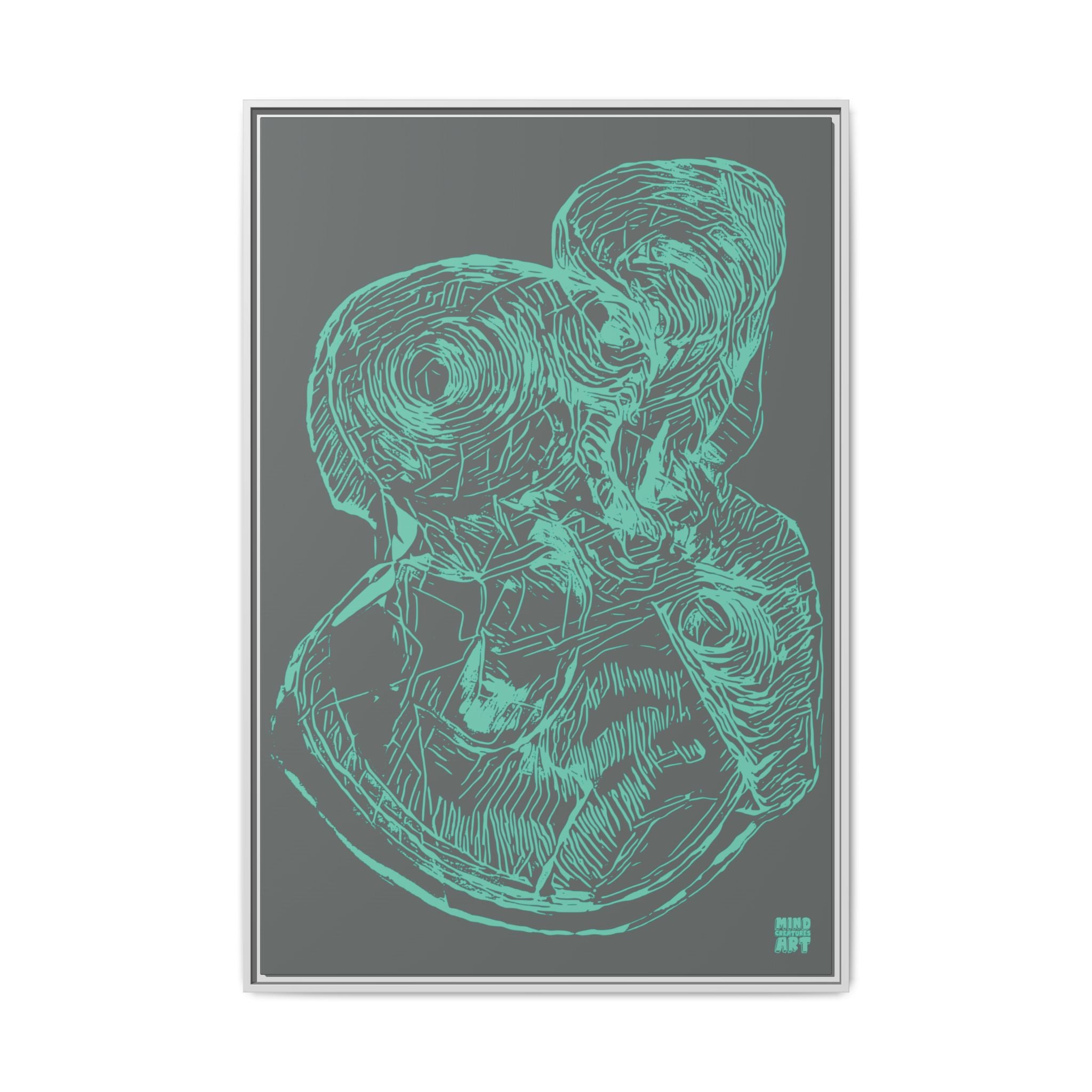 Curiosity (Teal, Dark Gray Background) Matte Canvas, Framed