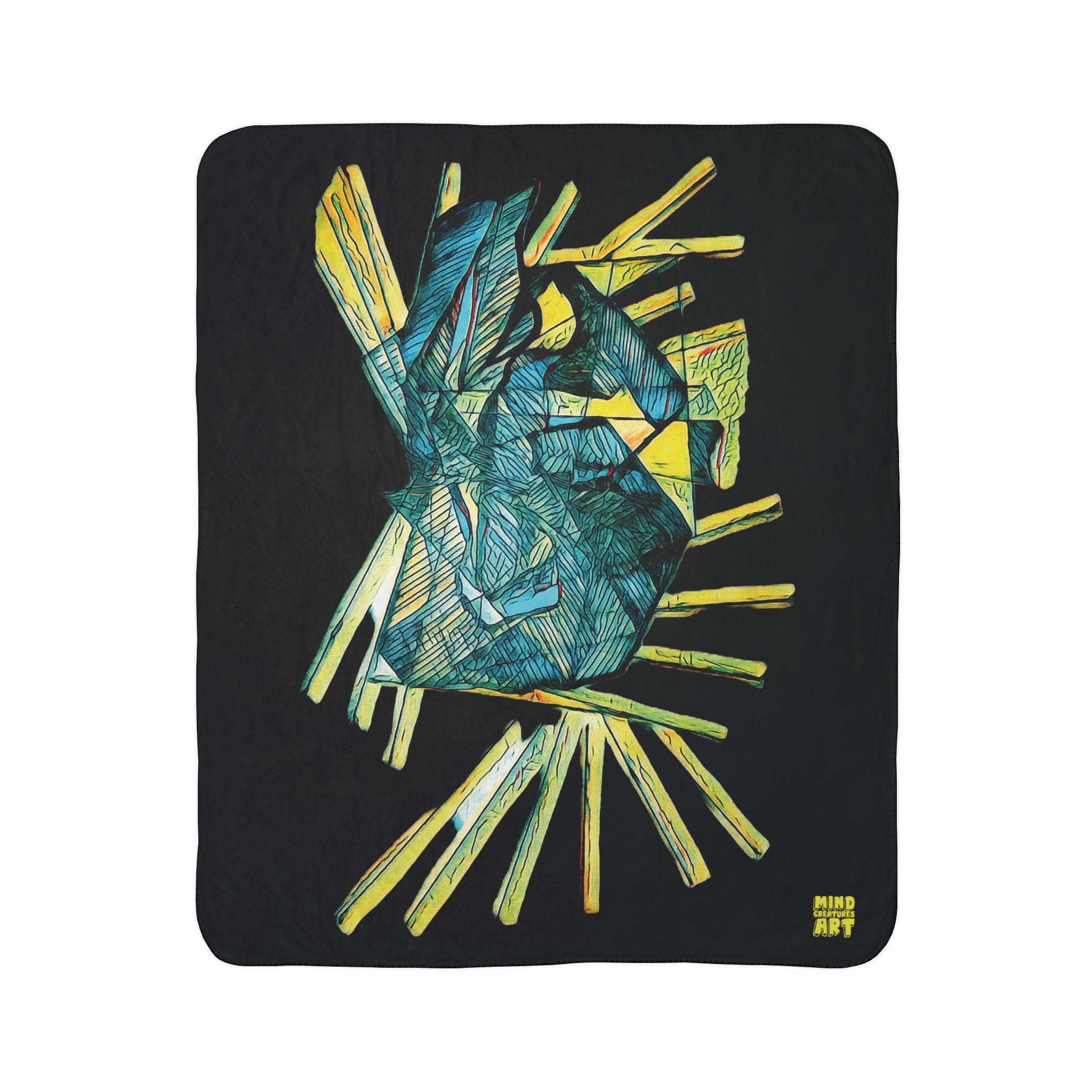Lightspeed (Teal, Black Background) Fleece Sherpa Blanket