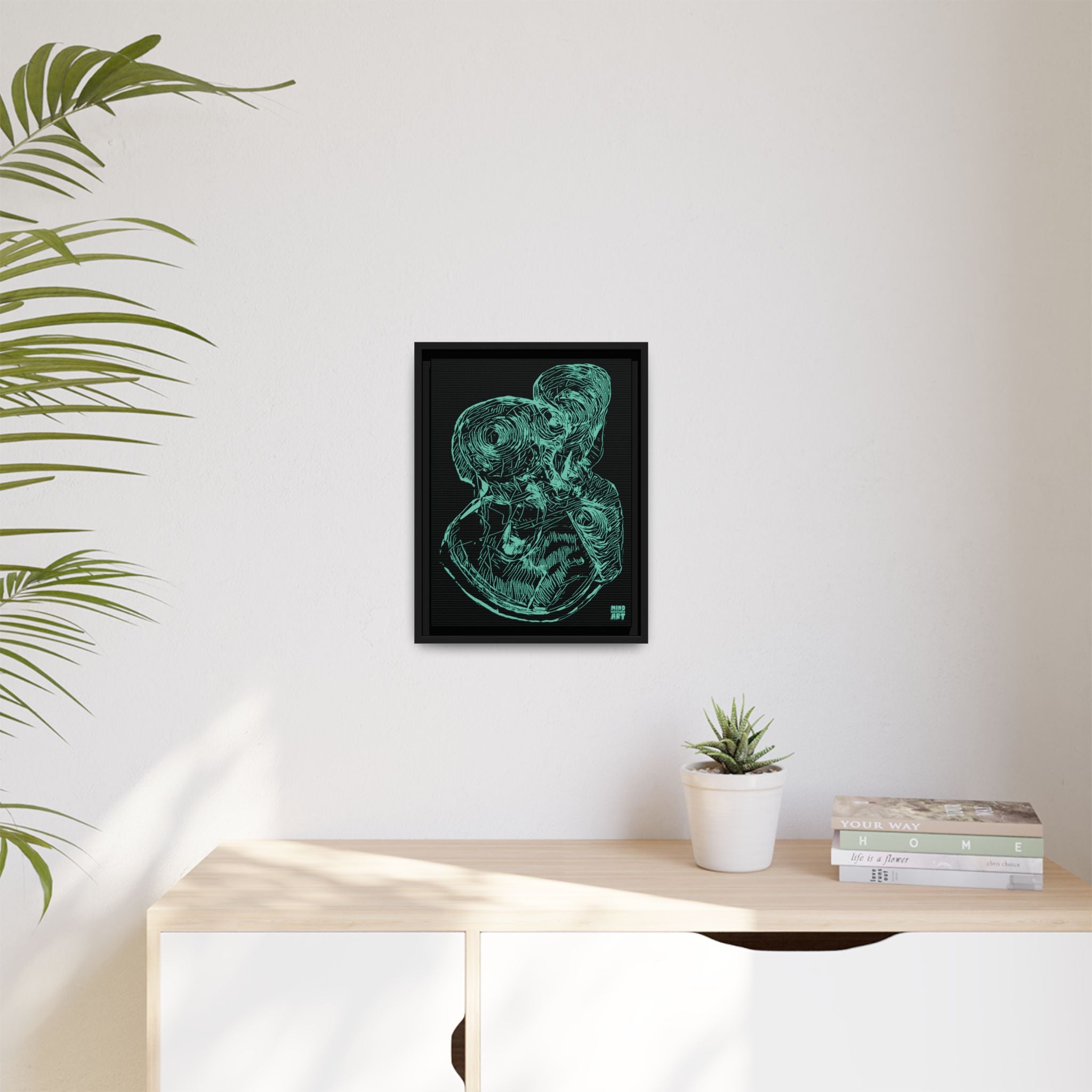 Curiosity (Teal, Black Background) Matte Canvas, Framed
