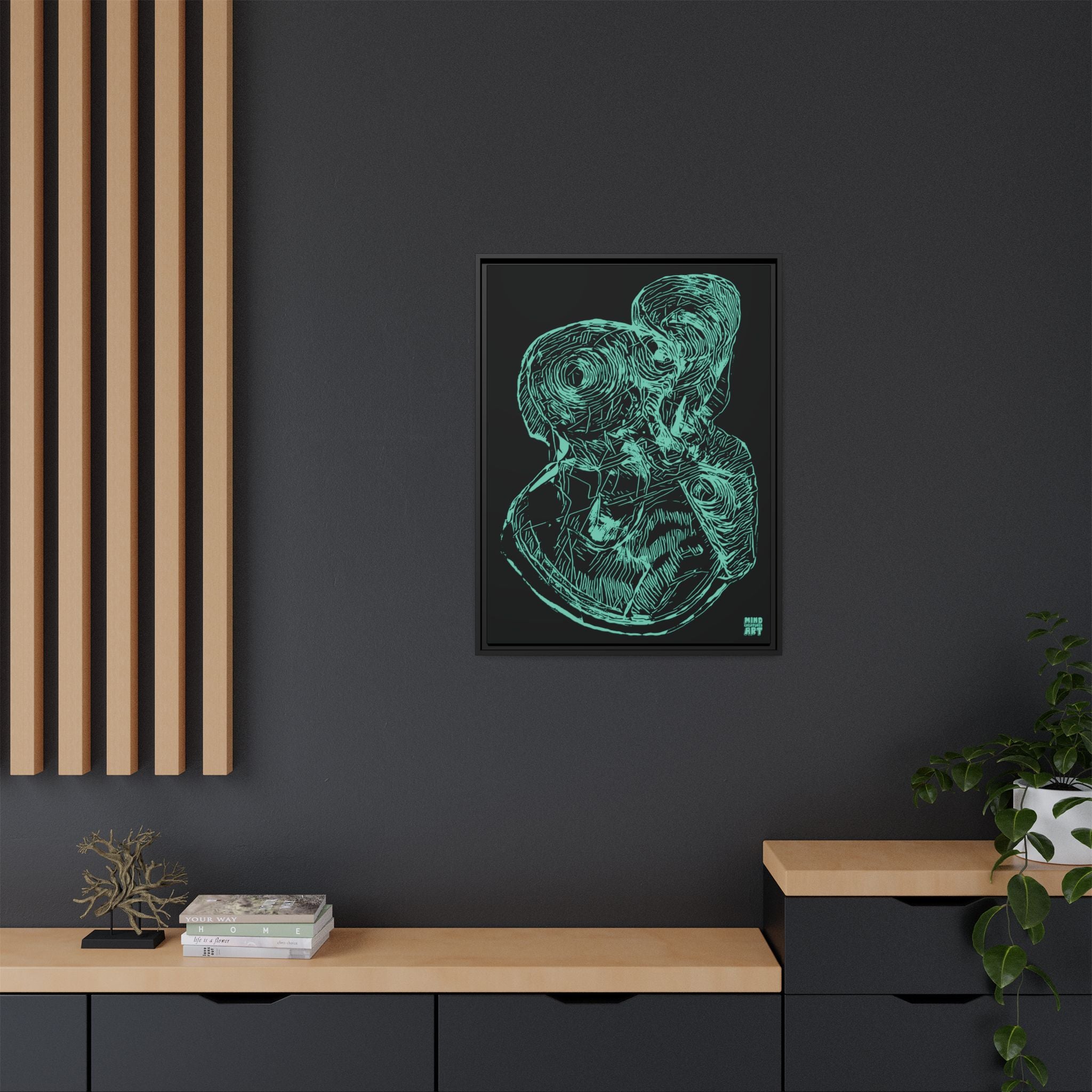 Curiosity (Teal, Black Background) Matte Canvas, Framed