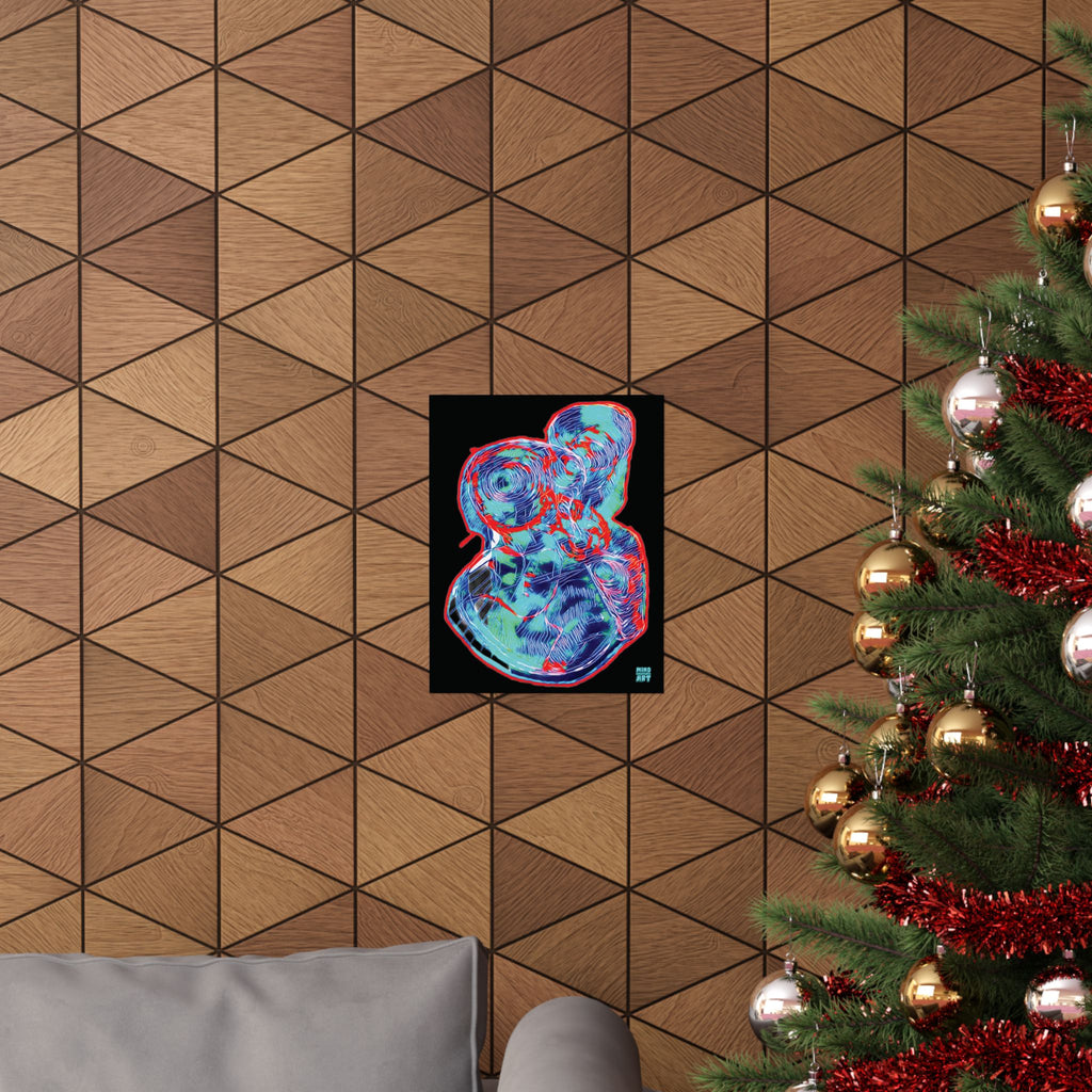 Curiosity (Red & Teal, Black Background) Matte Vertical Poster