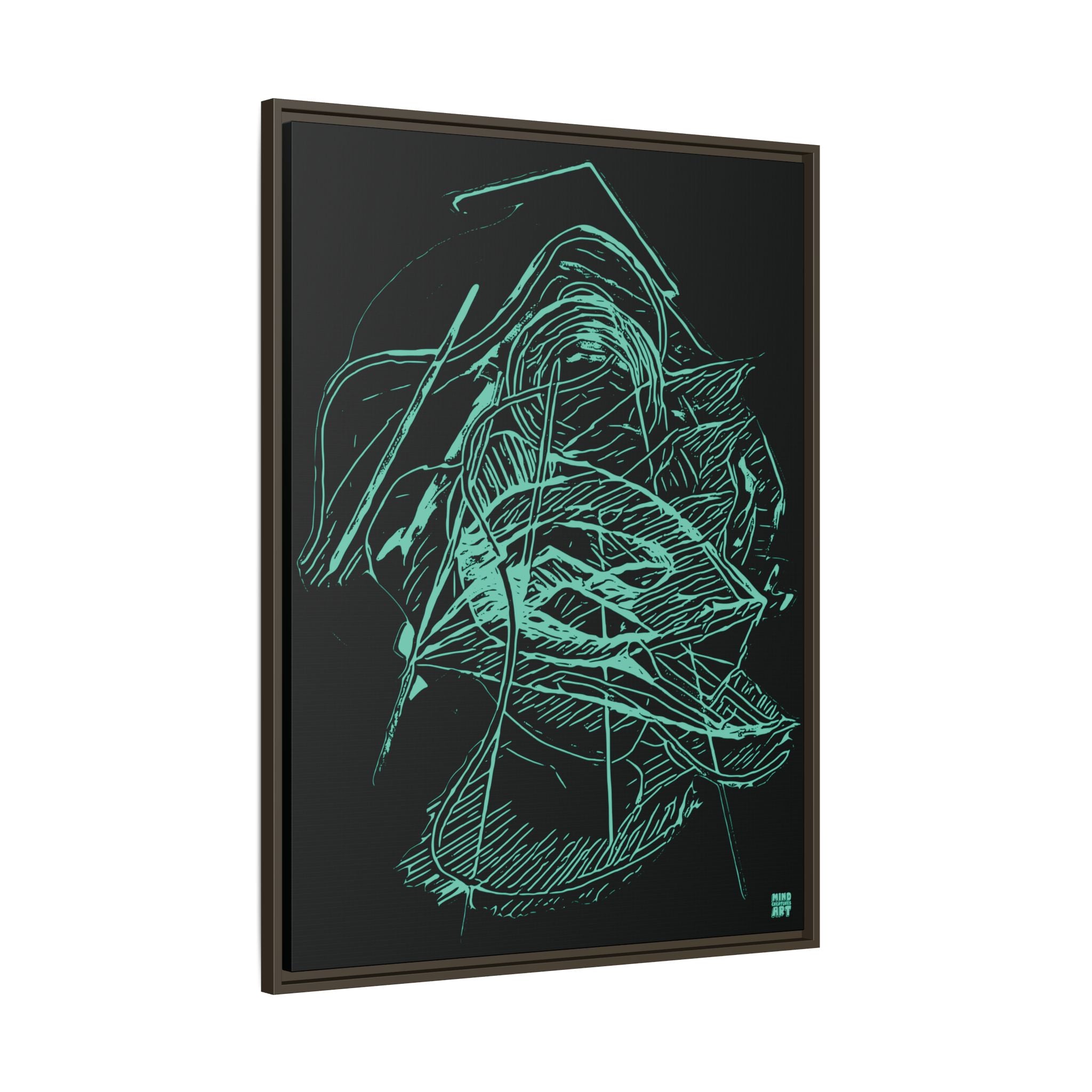 Dive Reflex (Teal, Black Background) Matte Canvas, Framed