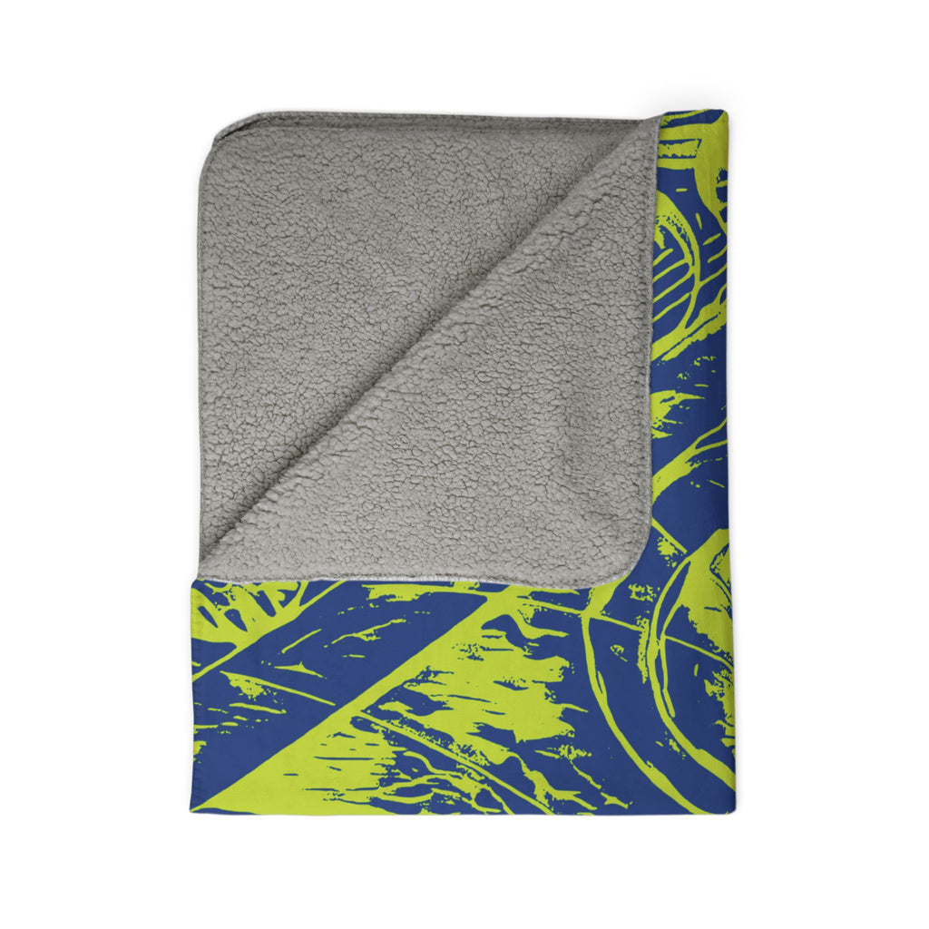 Love (Lime, Dark Blue Background) Fleece Sherpa Blanket