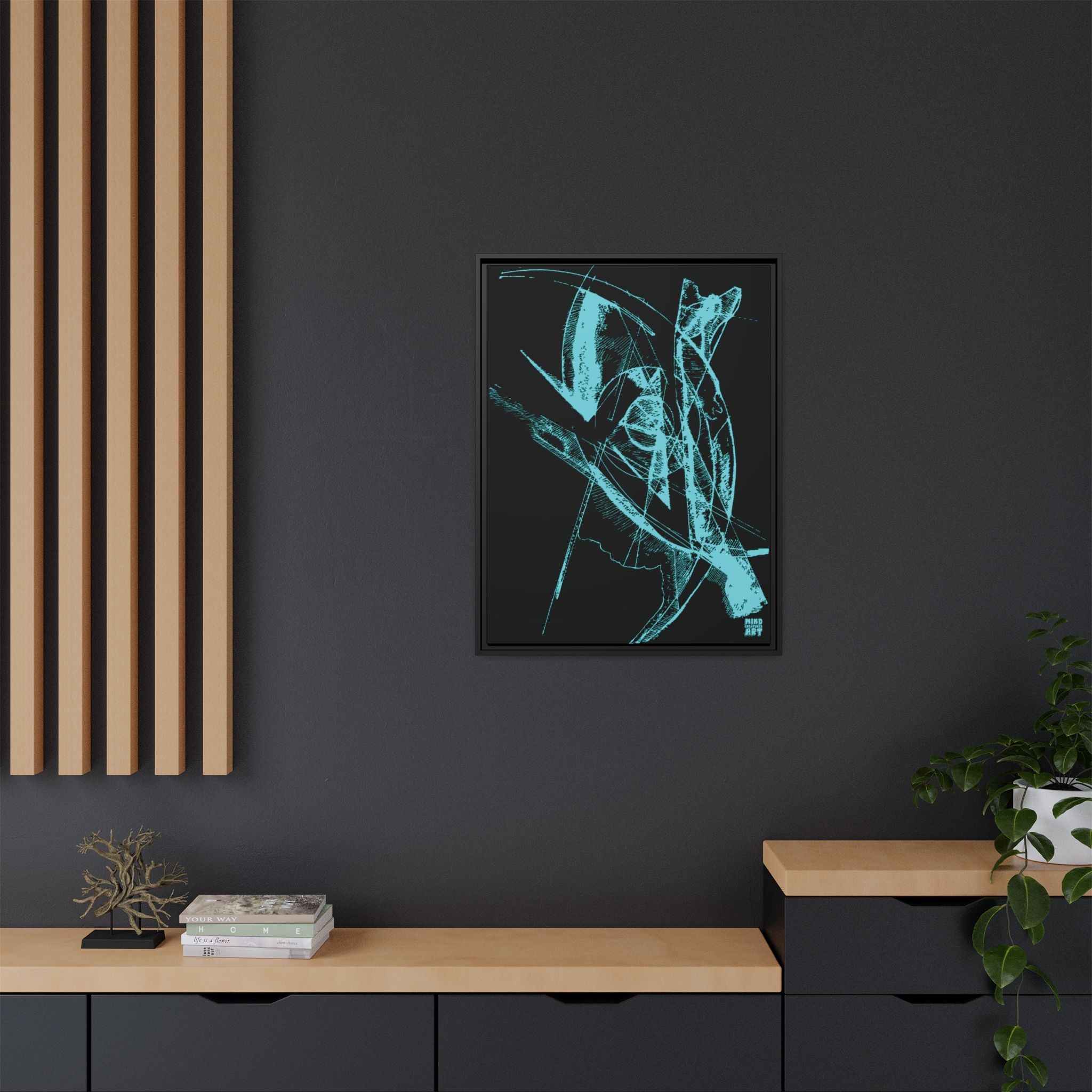 Watching (Aqua, Black Background) Matte Canvas, Framed