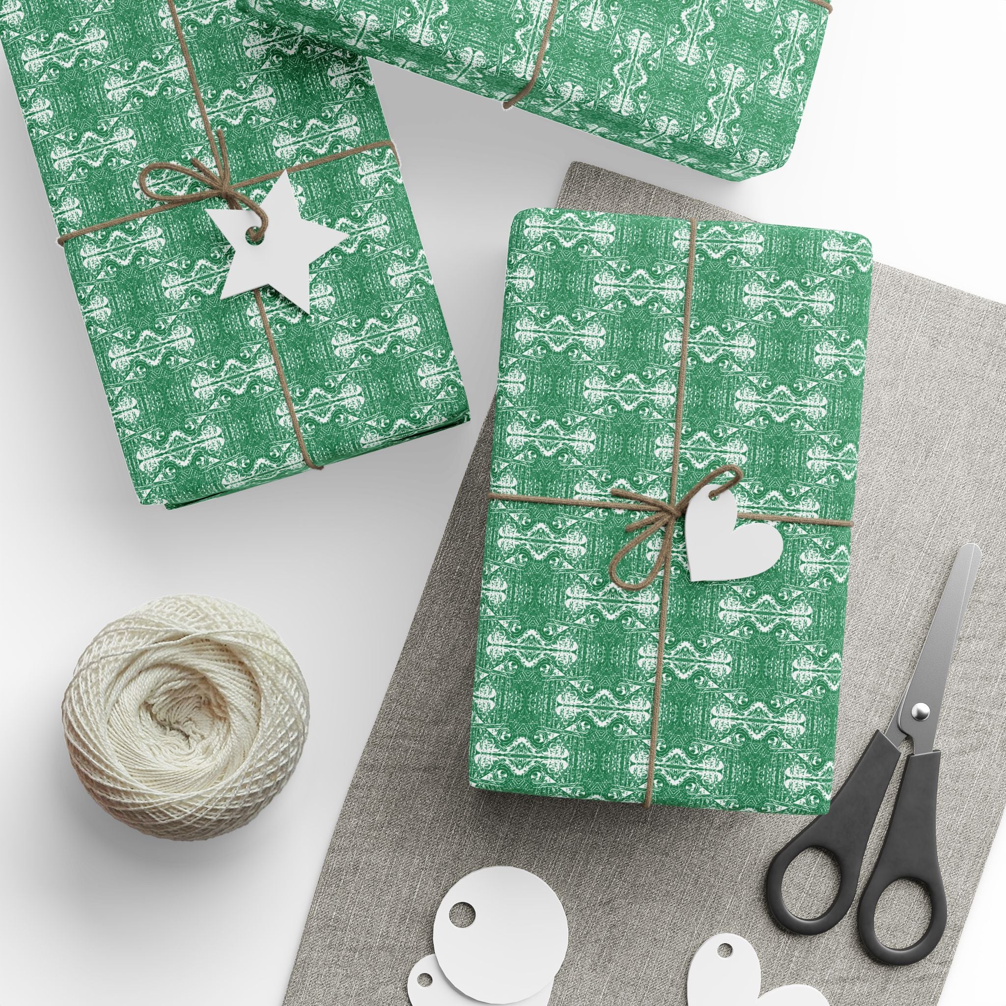 Love (White, Green Background) Heavy Wrapping Paper