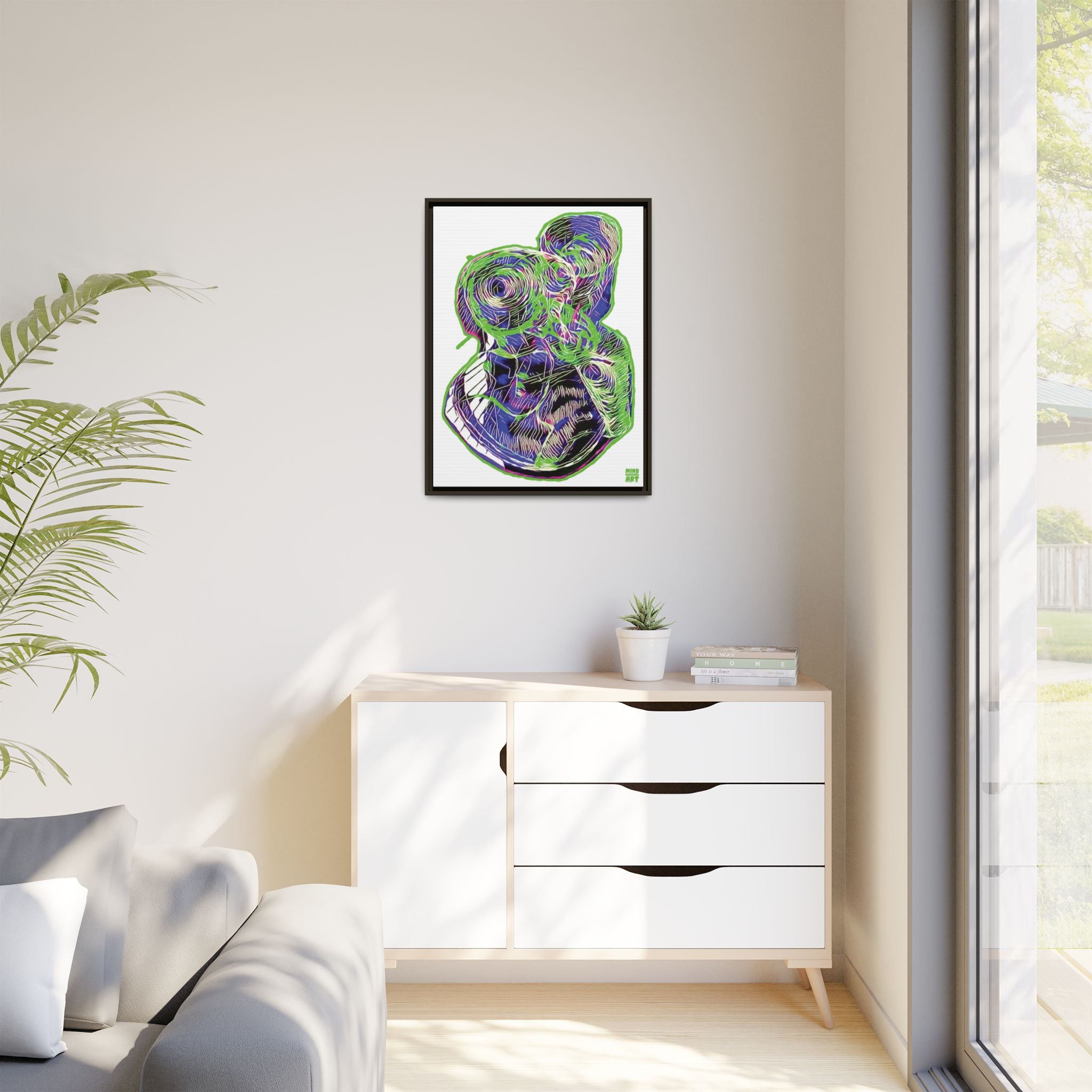 Curiosity (Electric Green, White Background) Matte Canvas, Framed